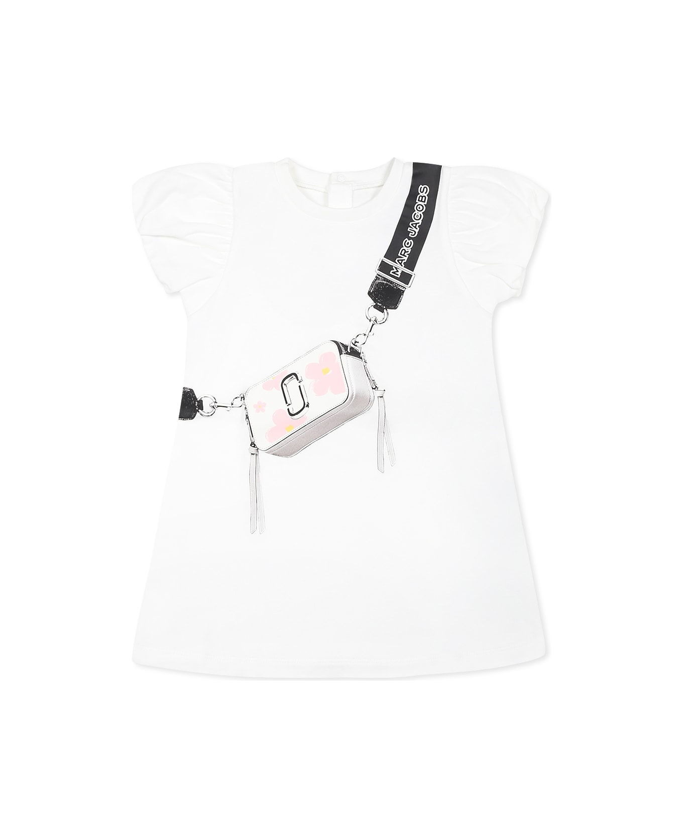 Marc Jacobs White Dress For Baby Girl With Bag Print - White