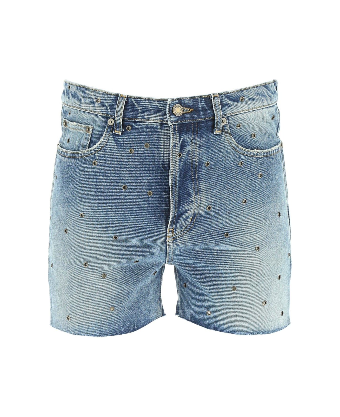 Saint Laurent Studded Denim Shorts - AZURE