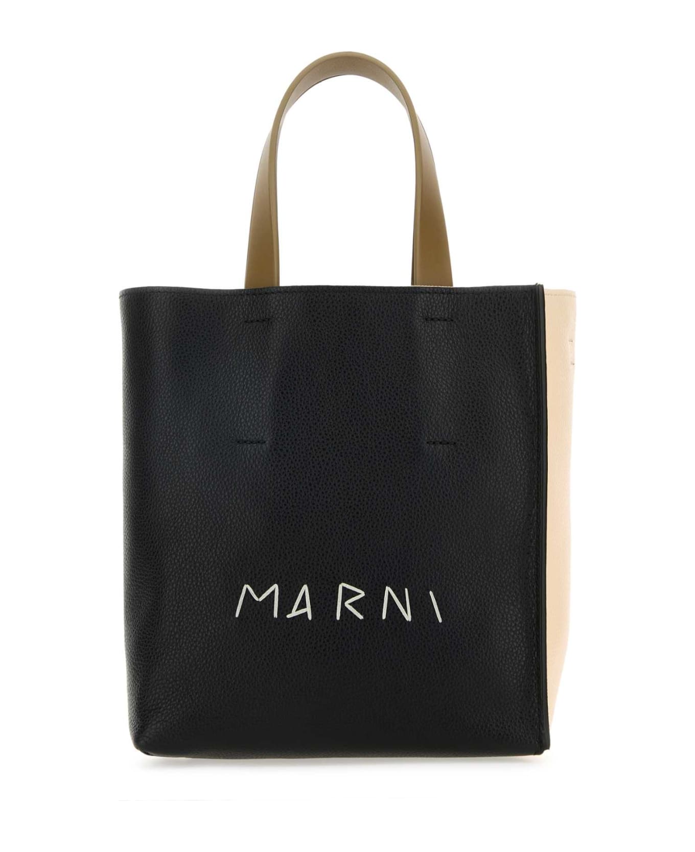 Marni Two-tone Leather Mini Museo Handbag - BLACKSHELLAGATEGREY