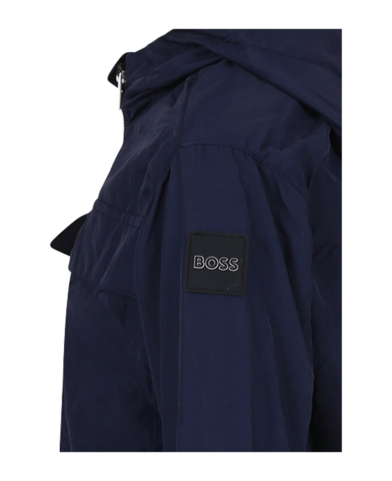 Hugo Boss Blue Windbreaker Jacket For Boy With Logo - Blue
