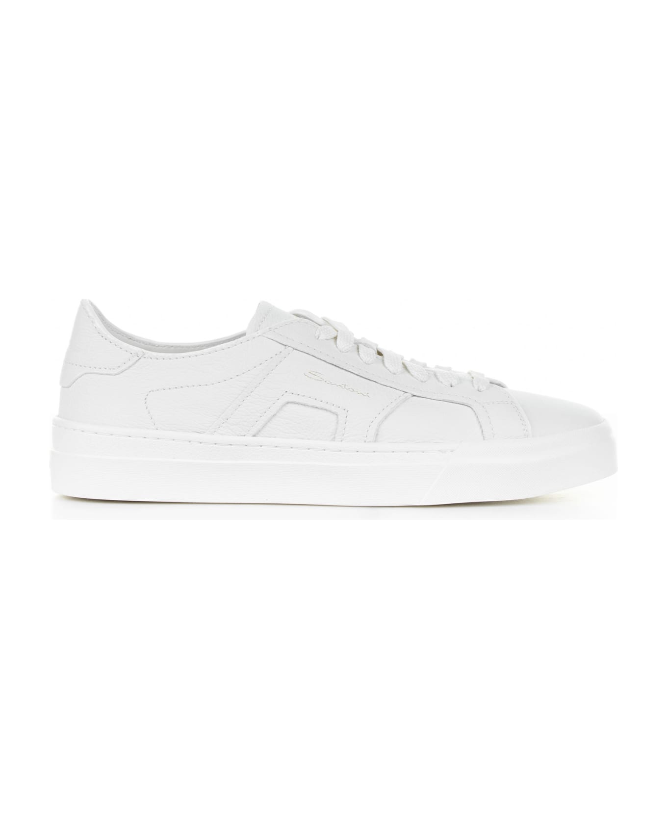 Santoni White Leather Sneaker - BIANCO