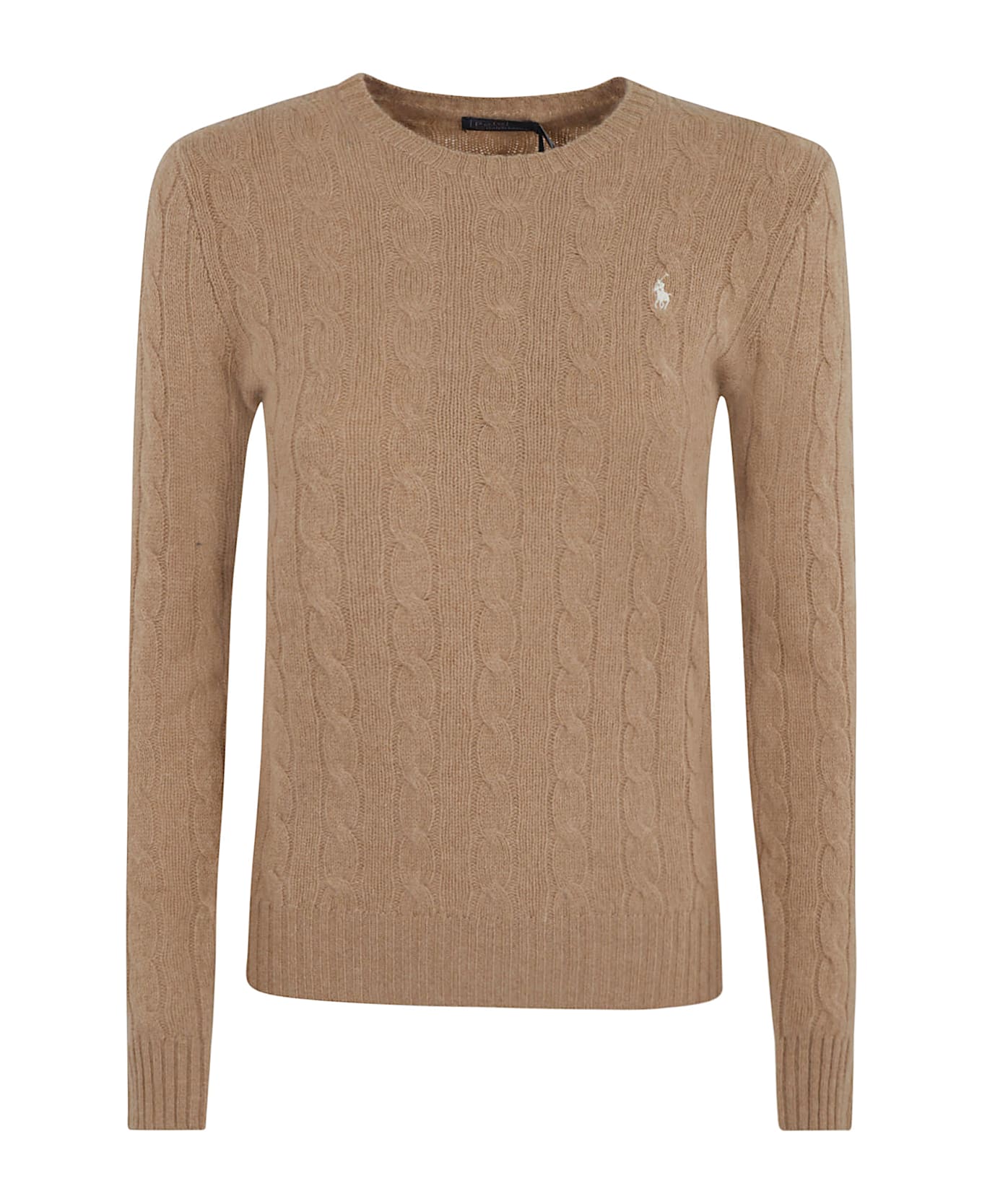 Ralph Lauren Logo Embroidered Cable Knit Sweater - Medium Beige