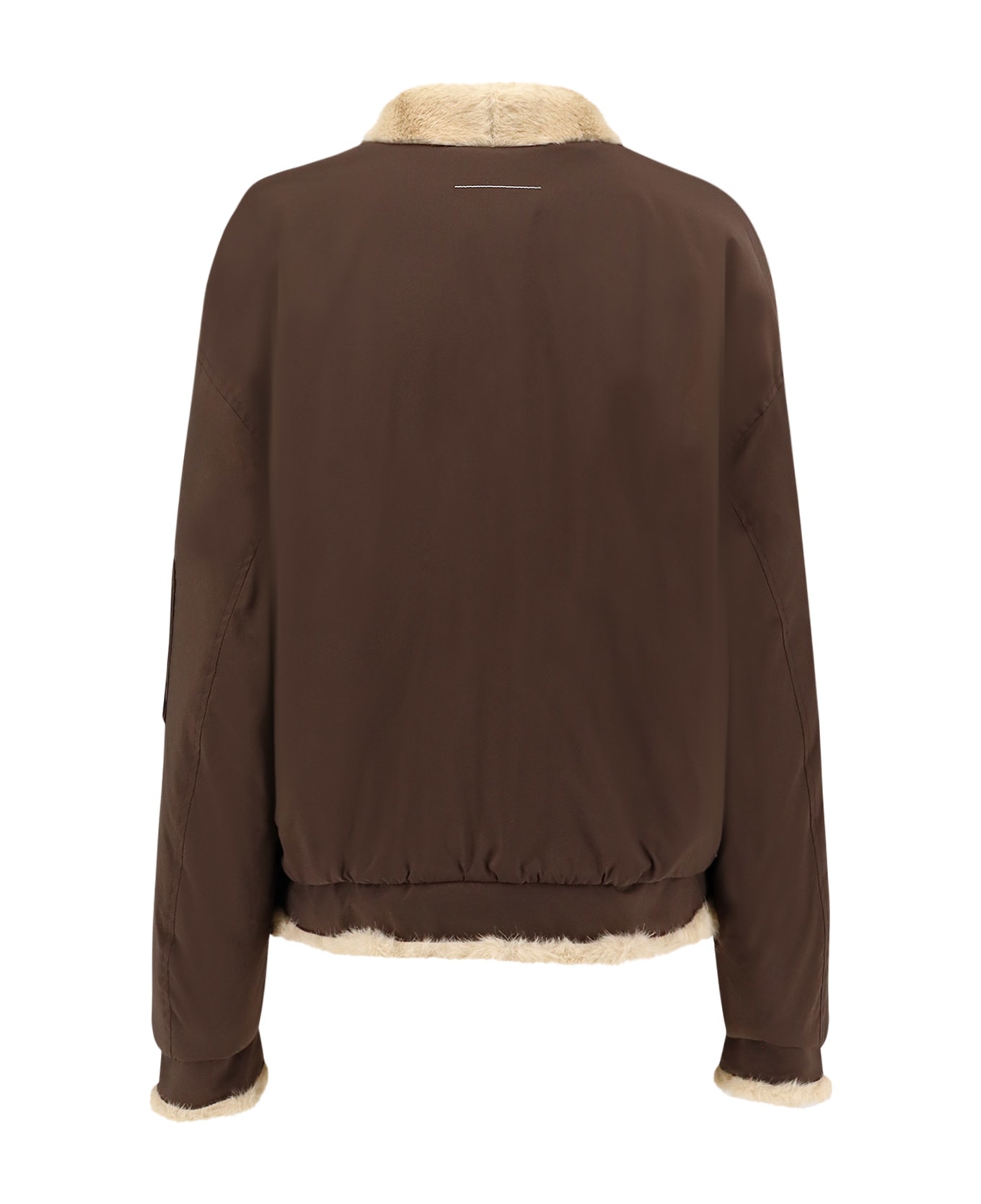 MM6 Maison Margiela Reversible Nylon And Faux Shearling Bomber Jacket - Marrone/beige