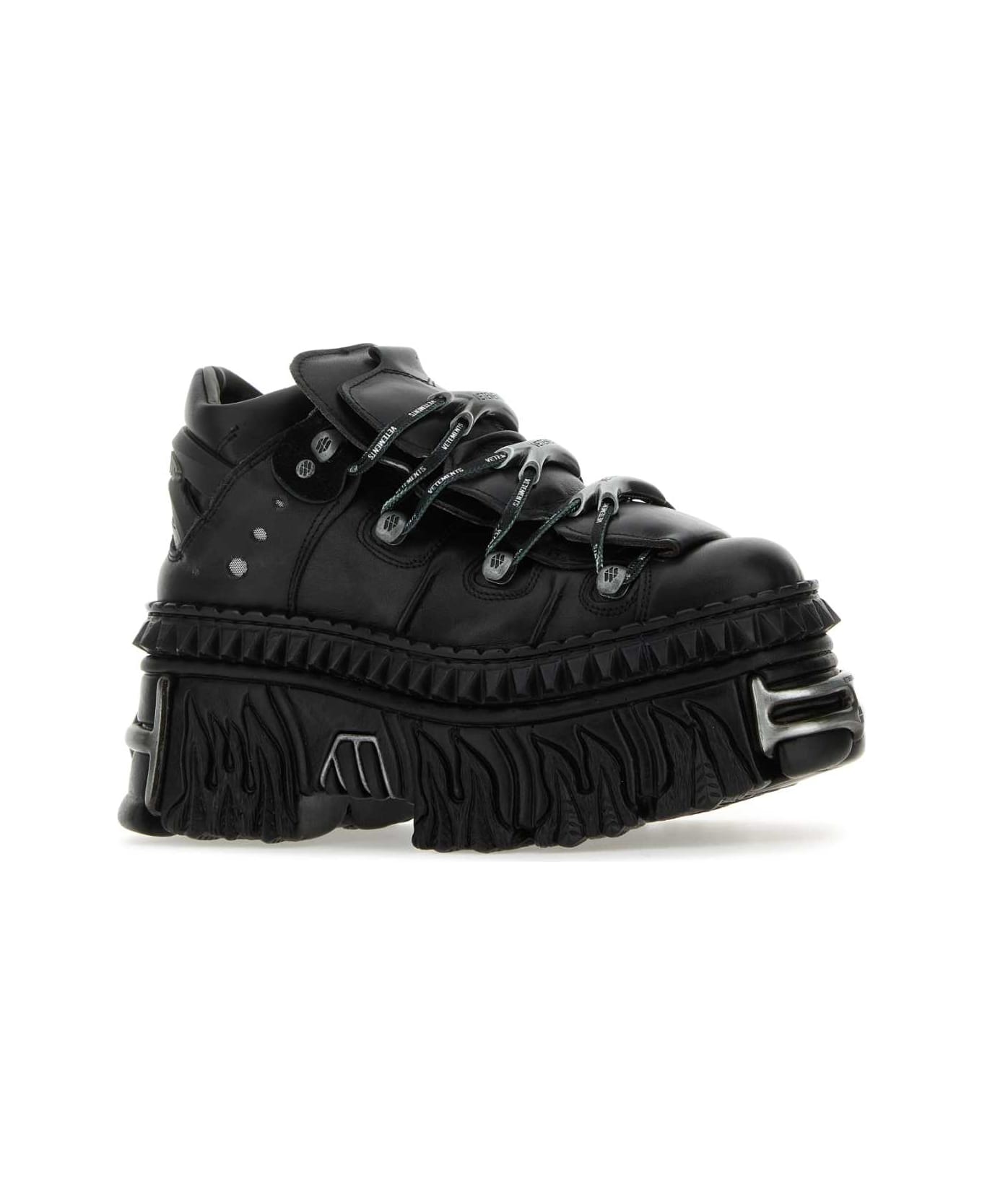 VETEMENTS Black Leather New Rock Sneakers - BLACK