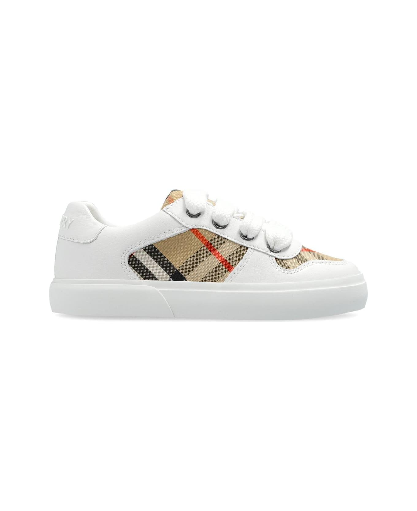 Burberry Checked Lace-up Sneakers - WHITE
