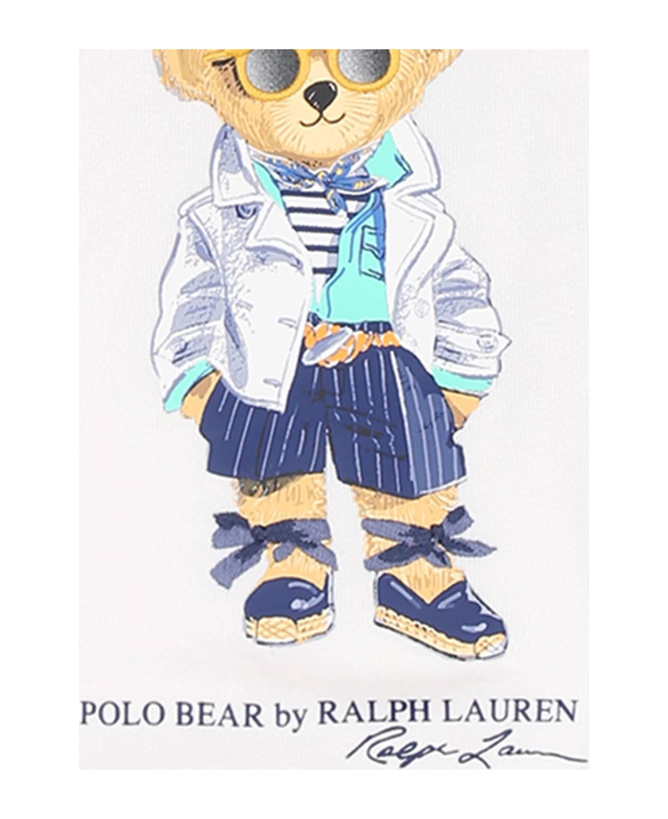 Ralph Lauren White Sweatshirt For Baby Girl With Polo Bear - White