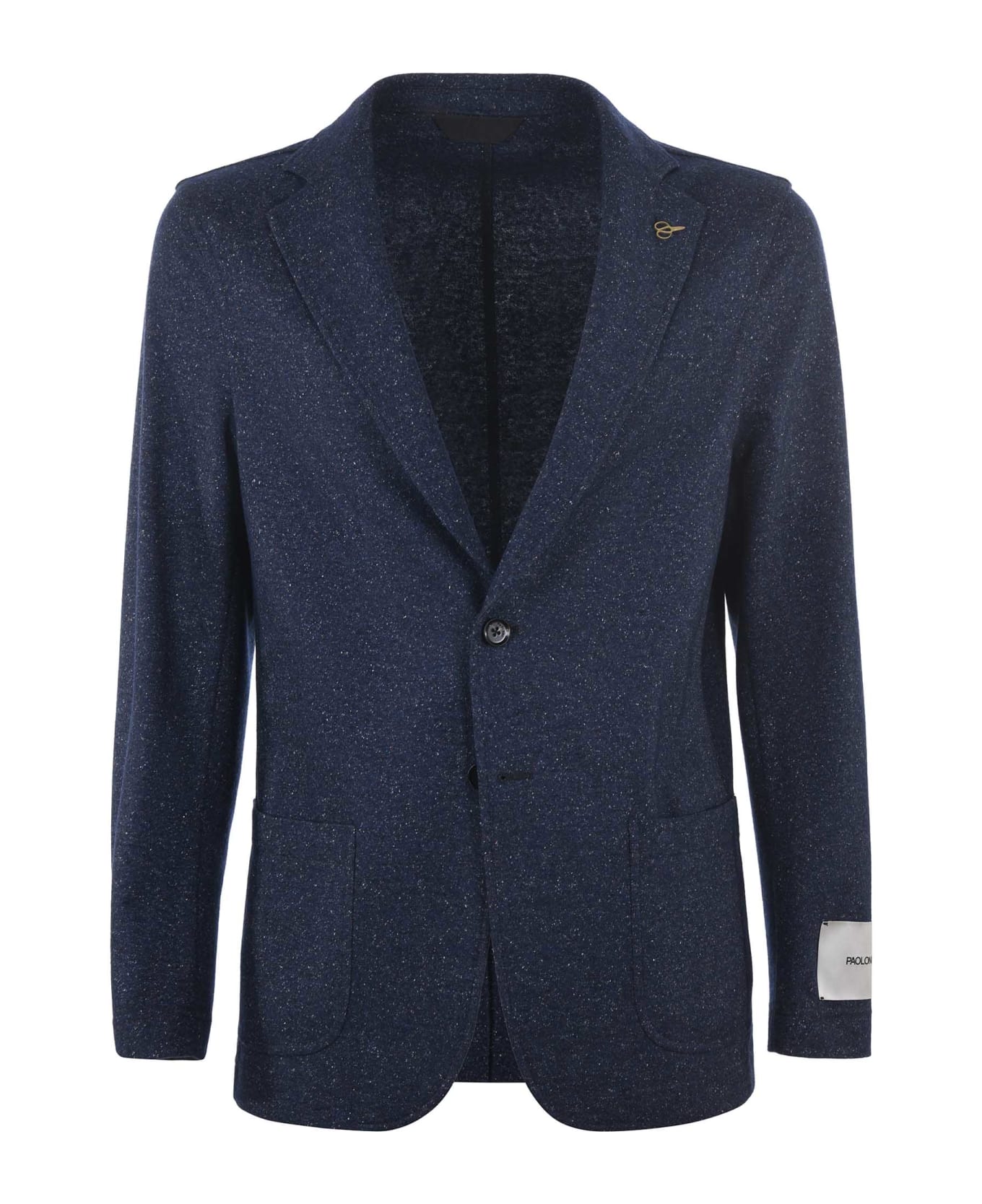 Paoloni Jacket In Knitted Wool And Silk - Blu melange