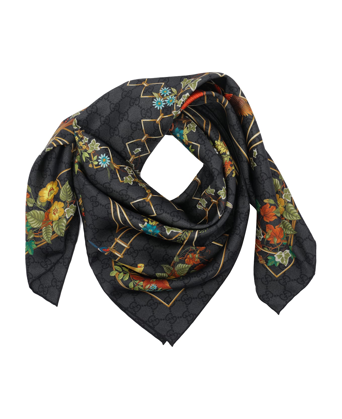 Gucci Printed Silk Carre
 - Black