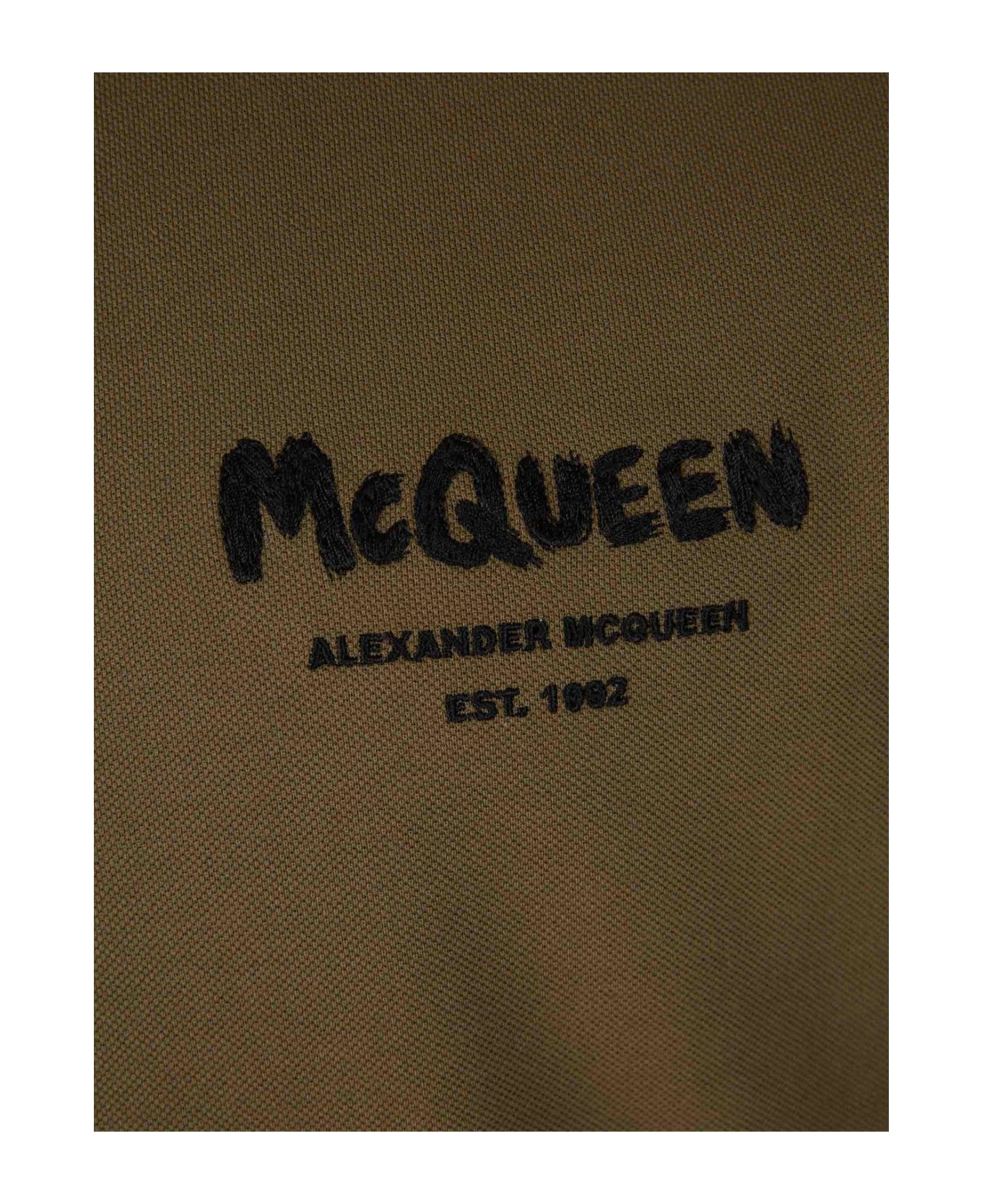 Alexander McQueen Graffiti Printed Polo Shirt - KAKI