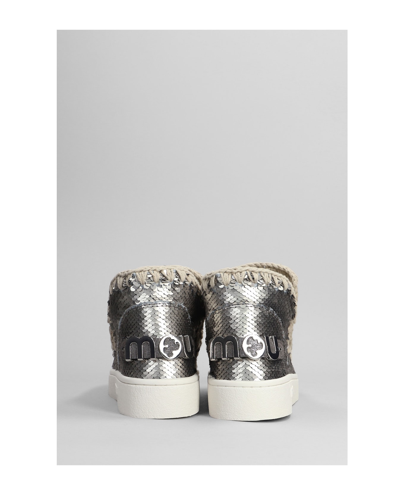 Mou Eskimo Sneaker Low Heels Ankle Boots In Gunmetal Synthetic Fibers - Gunmetal
