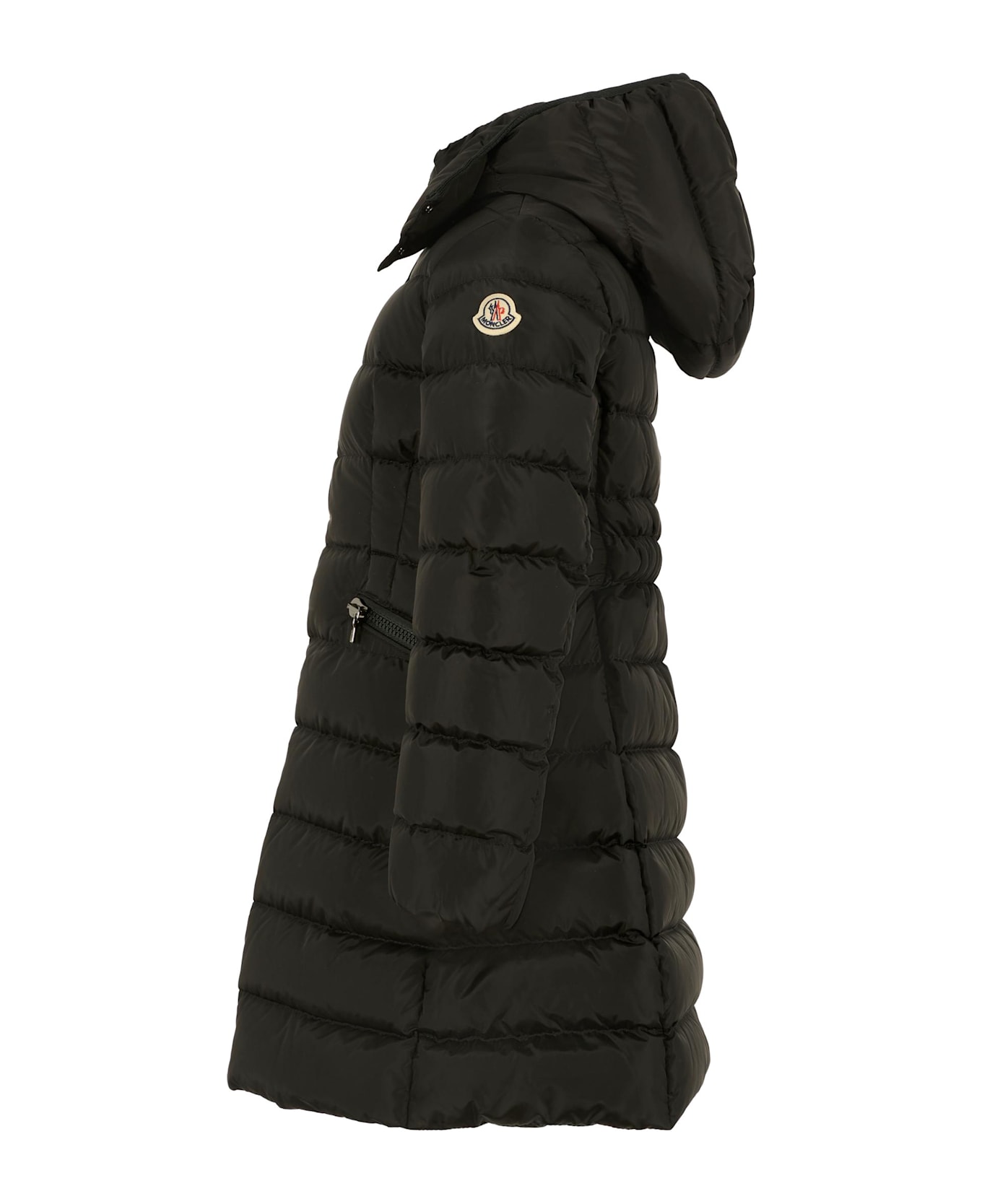 Moncler Black Charpal Down Jacket For Girl With Logo - Black