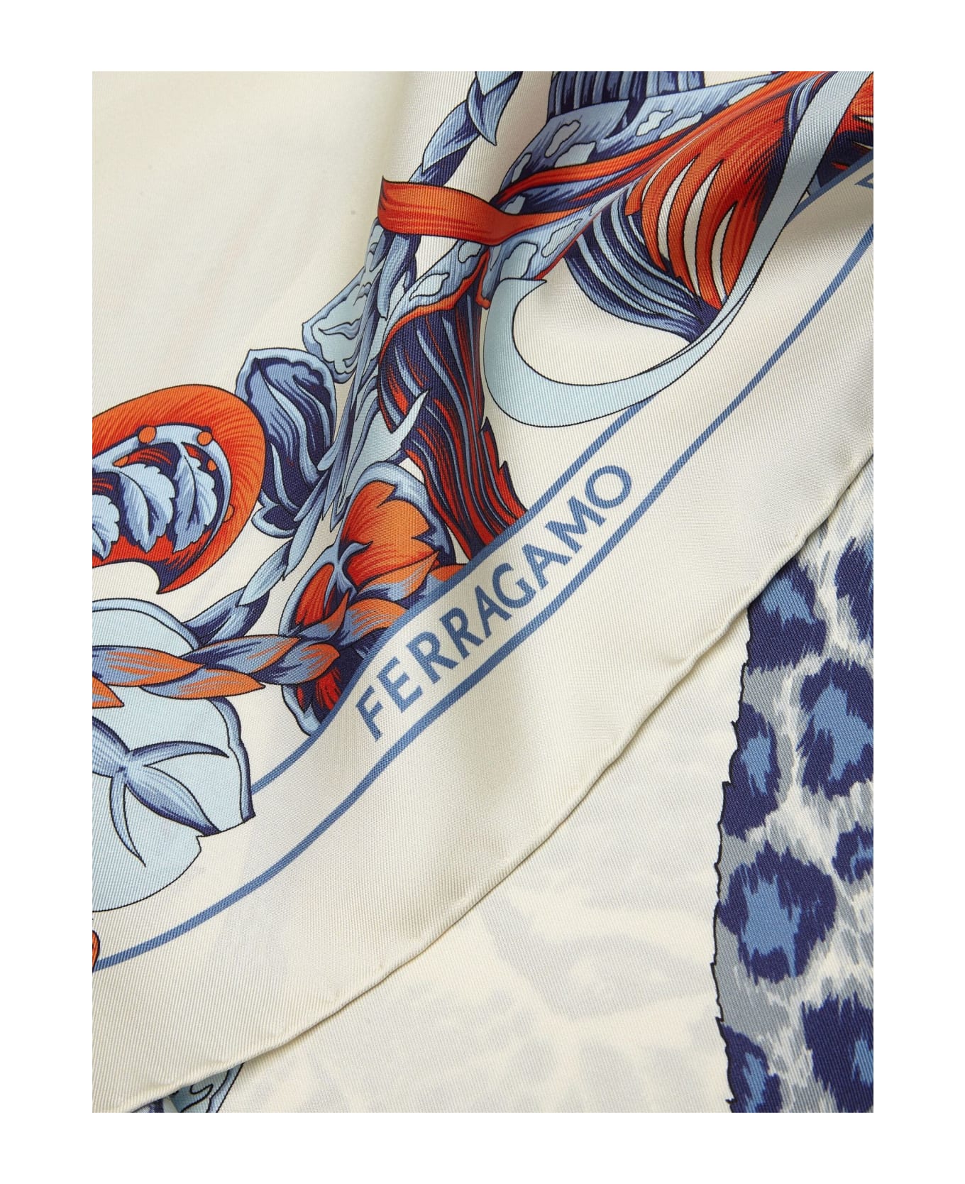 Ferragamo Animalier Print Silk Scarf - White