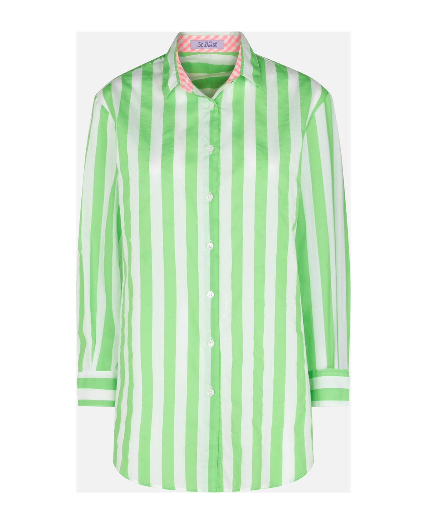 MC2 Saint Barth Striped Cotton Shirt Portami Al Mare Embroidery - GREEN