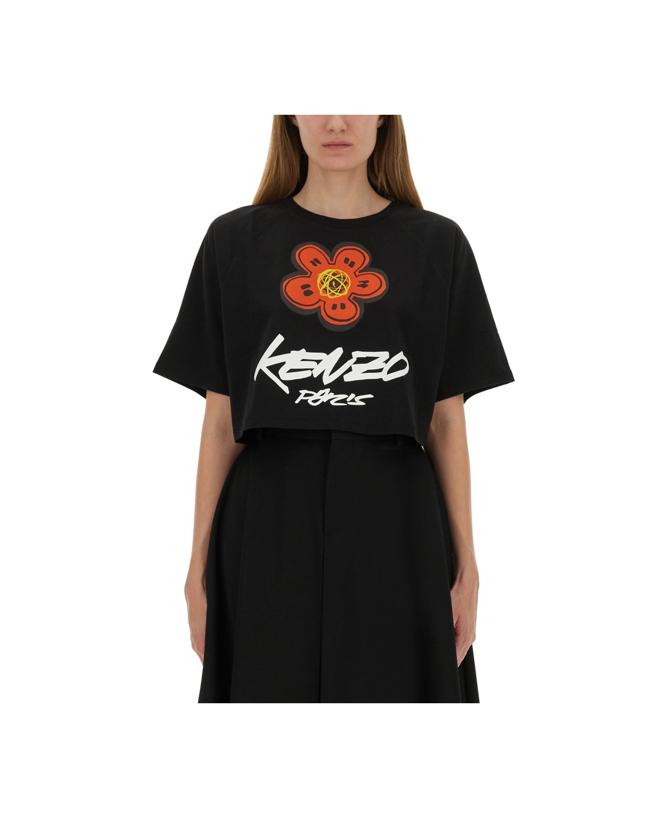 Kenzo Cropped T-shirt "futura" - BLACK