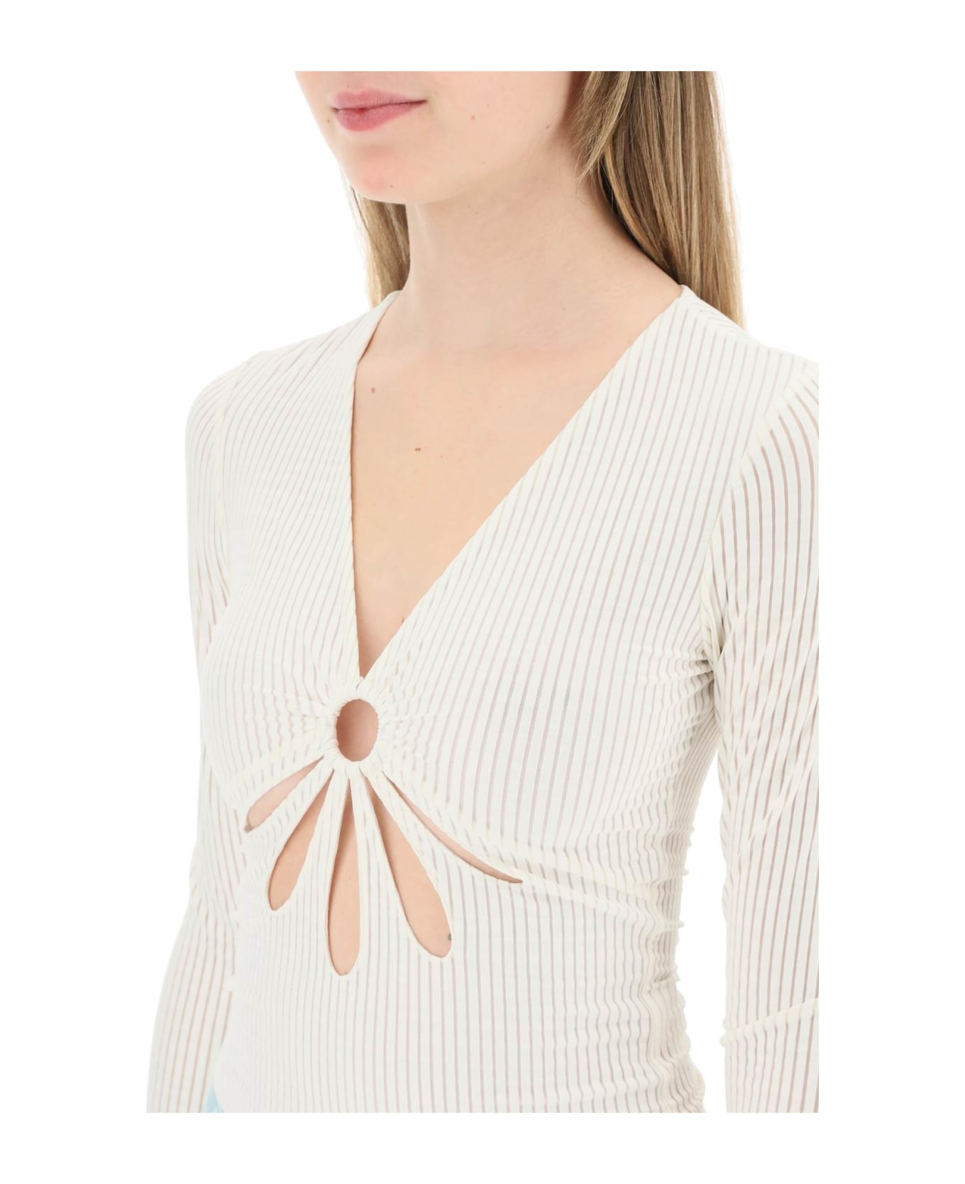 Collina Strada 'flower' Top With Cut Outs - SHEERSUCKER (White)