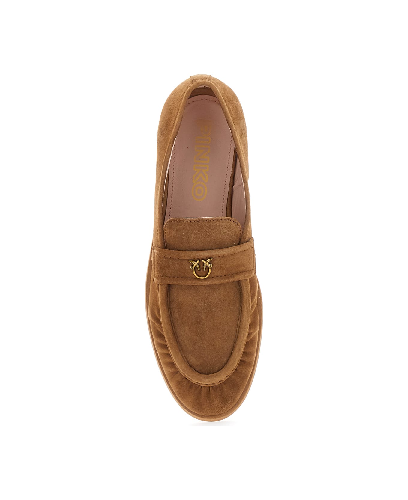Pinko 'naty 02' Brown Loafers With Love Birds Diamond Cut Logo Plaque In Suede Woman - Brown