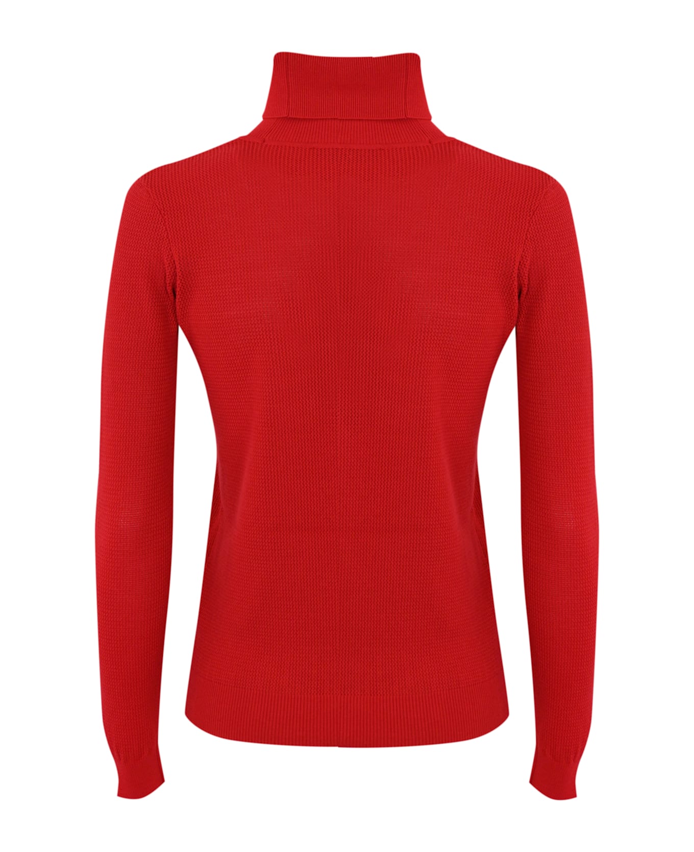 Elisabetta Franchi Turtleneck In Mesh Stitch Viscose Knit With Logo Inlay - Rosso