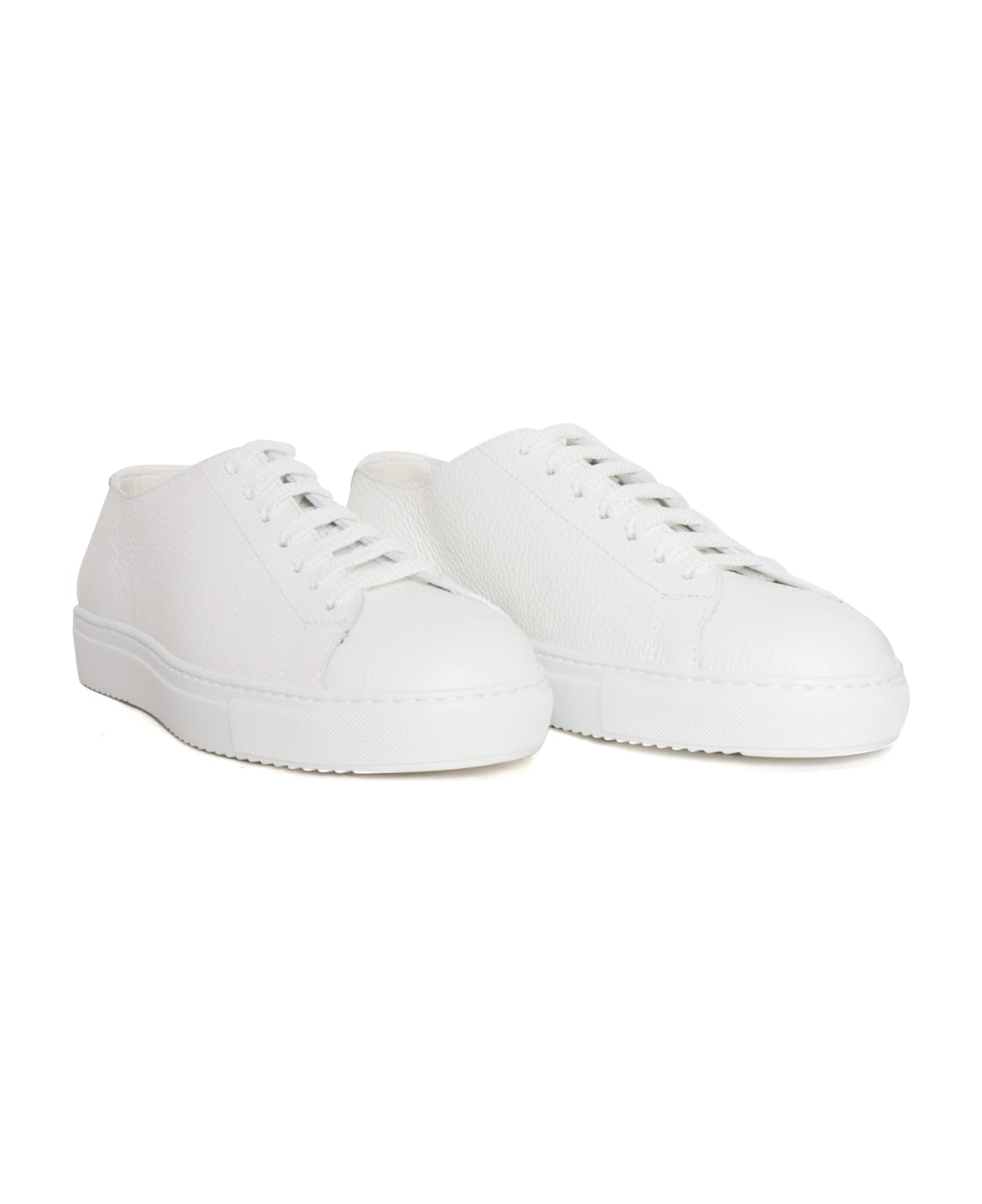 Doucal's White Leather Sneakers - WHITE