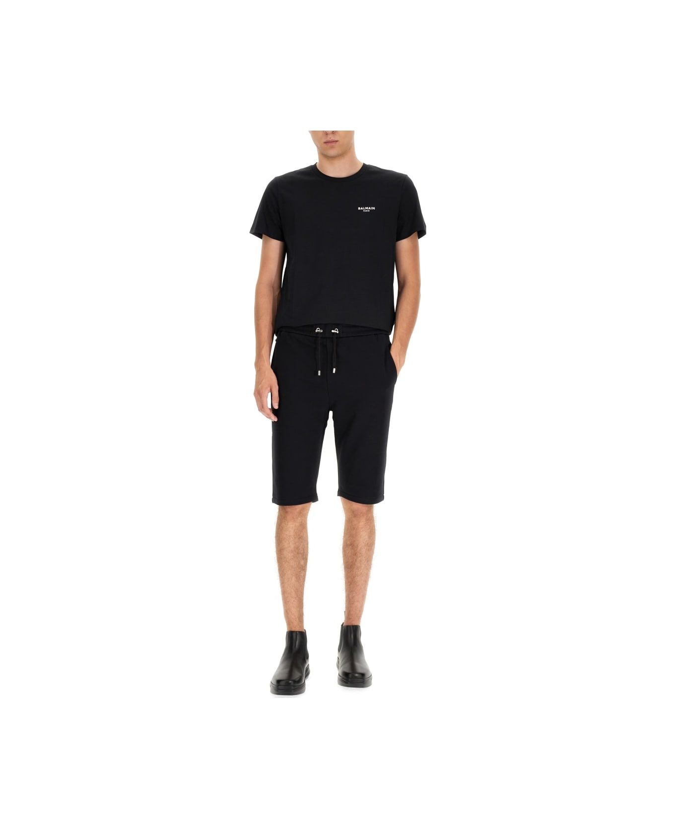 Balmain Flocked Logo Shorts - BLACK ショートパンツ