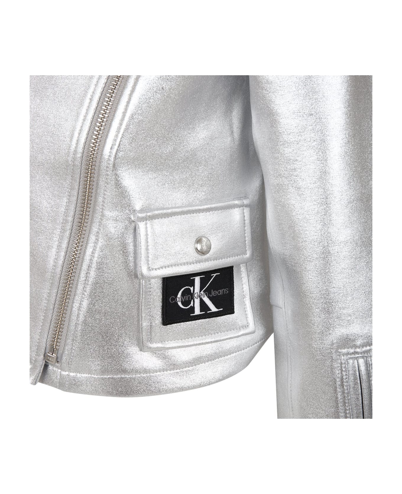 Calvin Klein Silver Jacket For Girl With Logo - Silver コート＆ジャケット