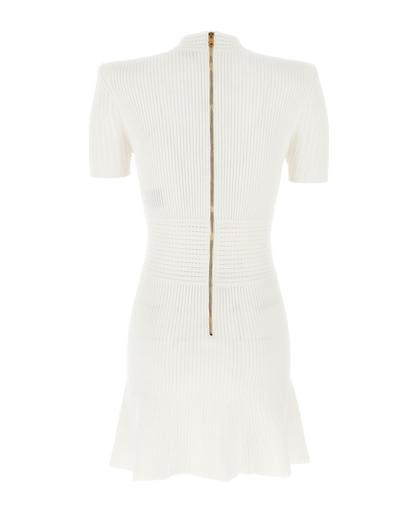 Balmain Logo Button Dress - White