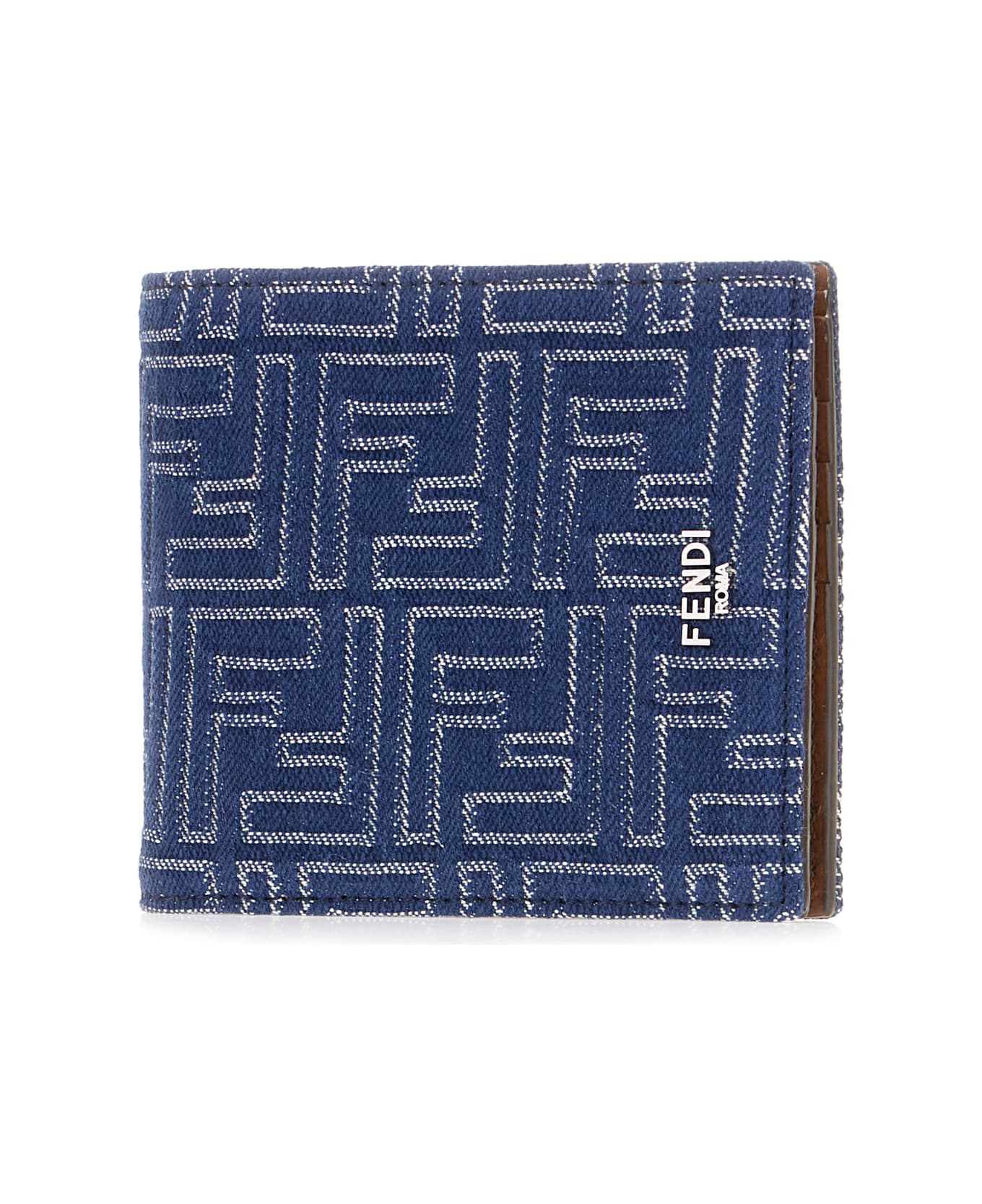 Fendi Embroidered Fabric Wallet - BLU DENIM