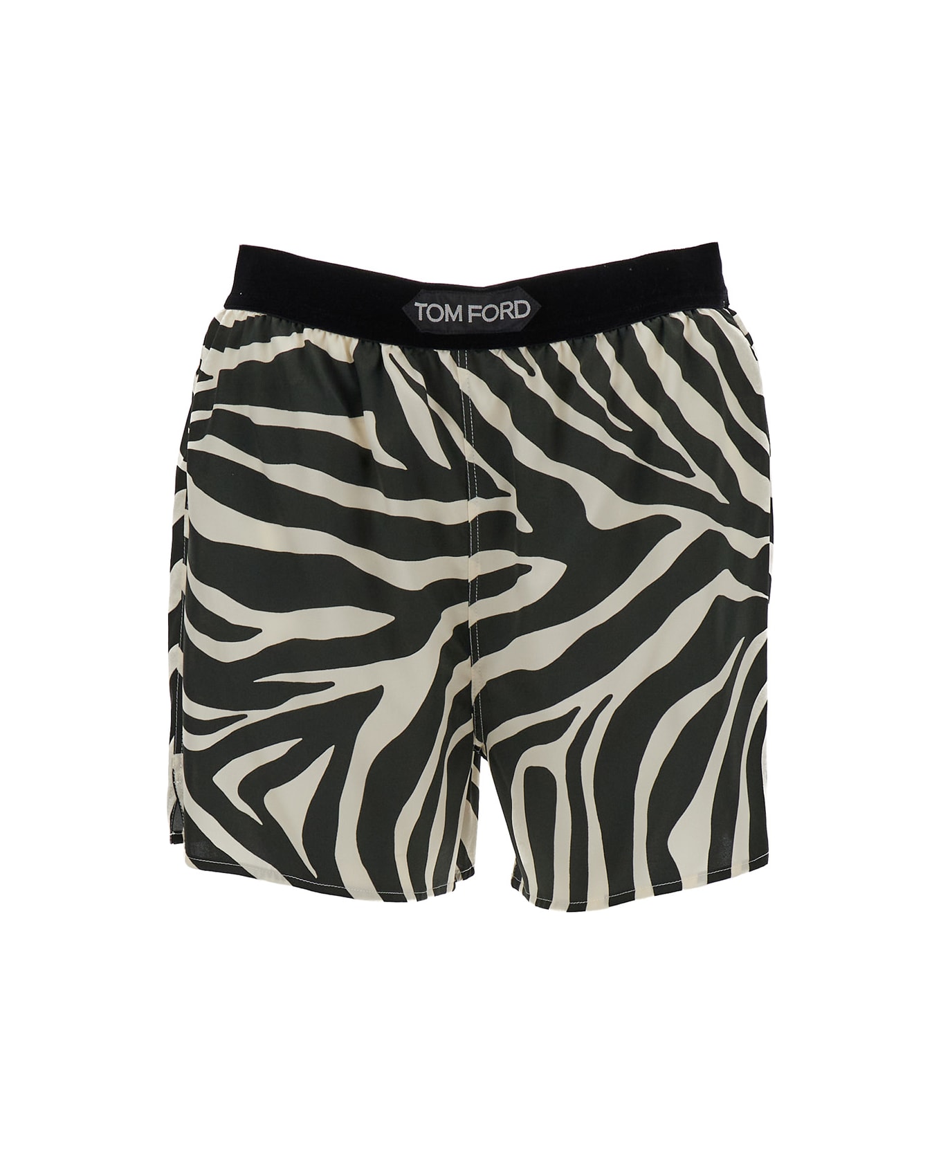 Tom Ford White And Black All-over Zebra Print Shorts In Silk Blend Woman - White