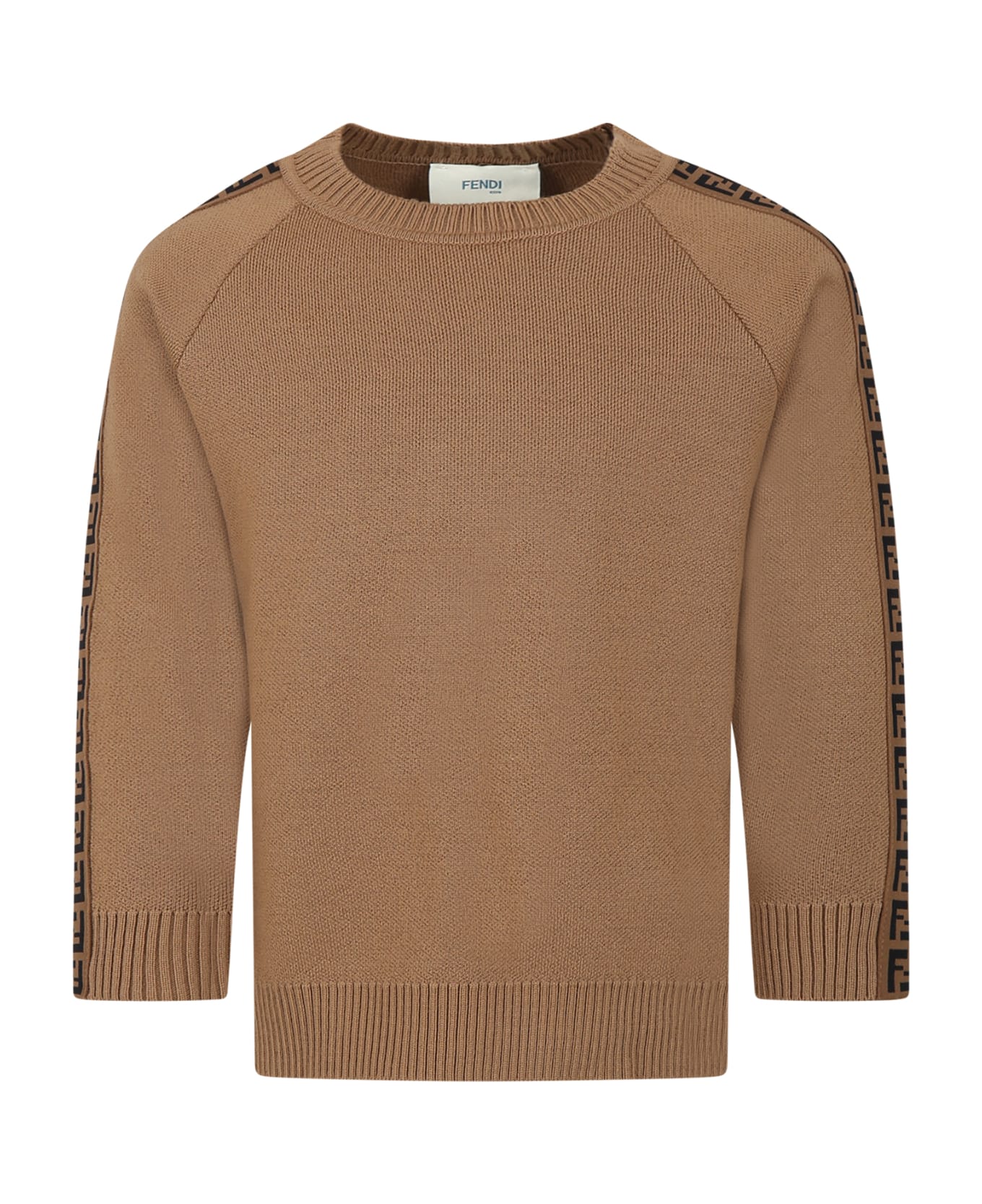 Fendi Brown Sweater For Kids With Double Ff - Marrone