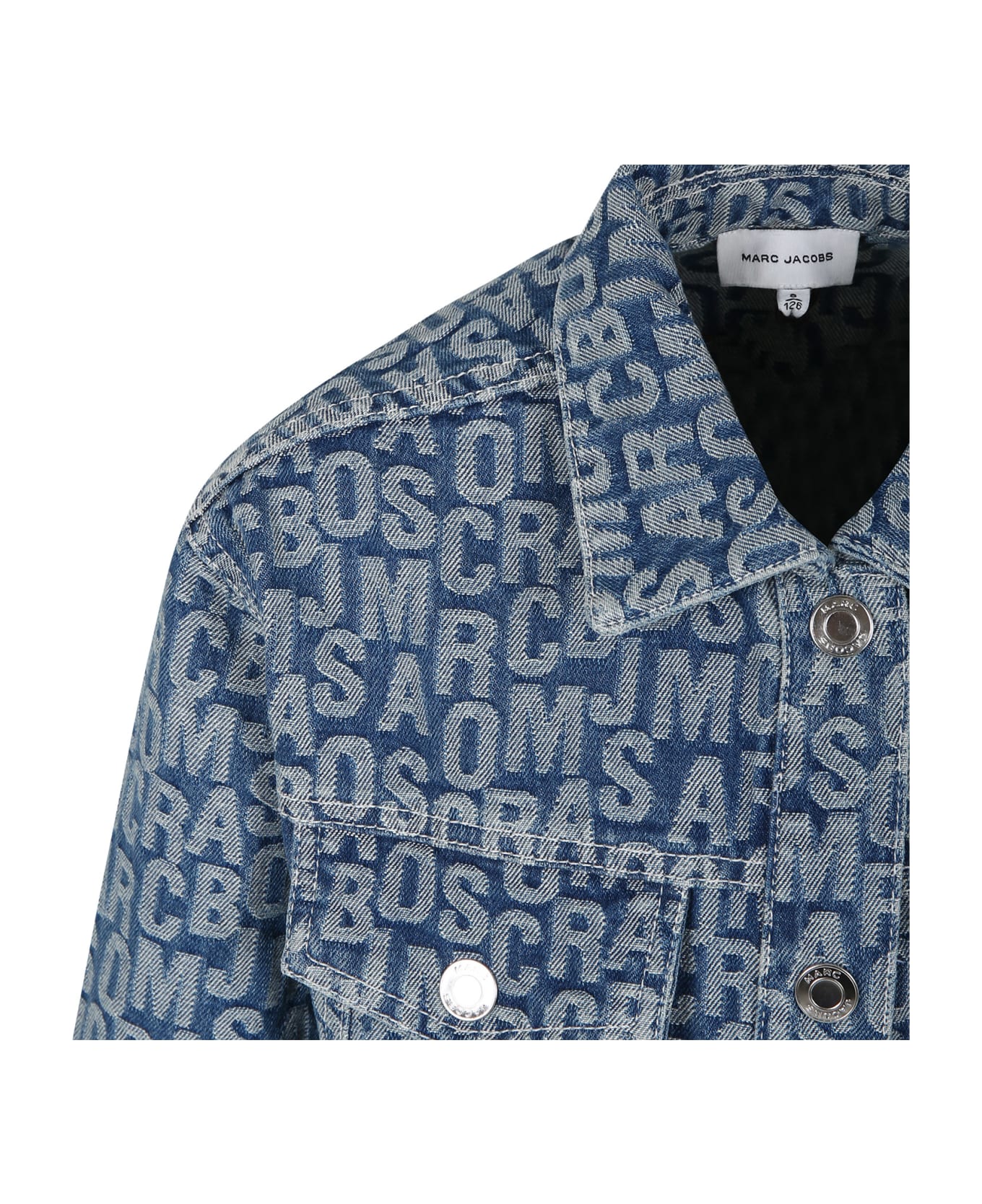 Marc Jacobs Denim Jacket For Kids With All-over Logo - Denim