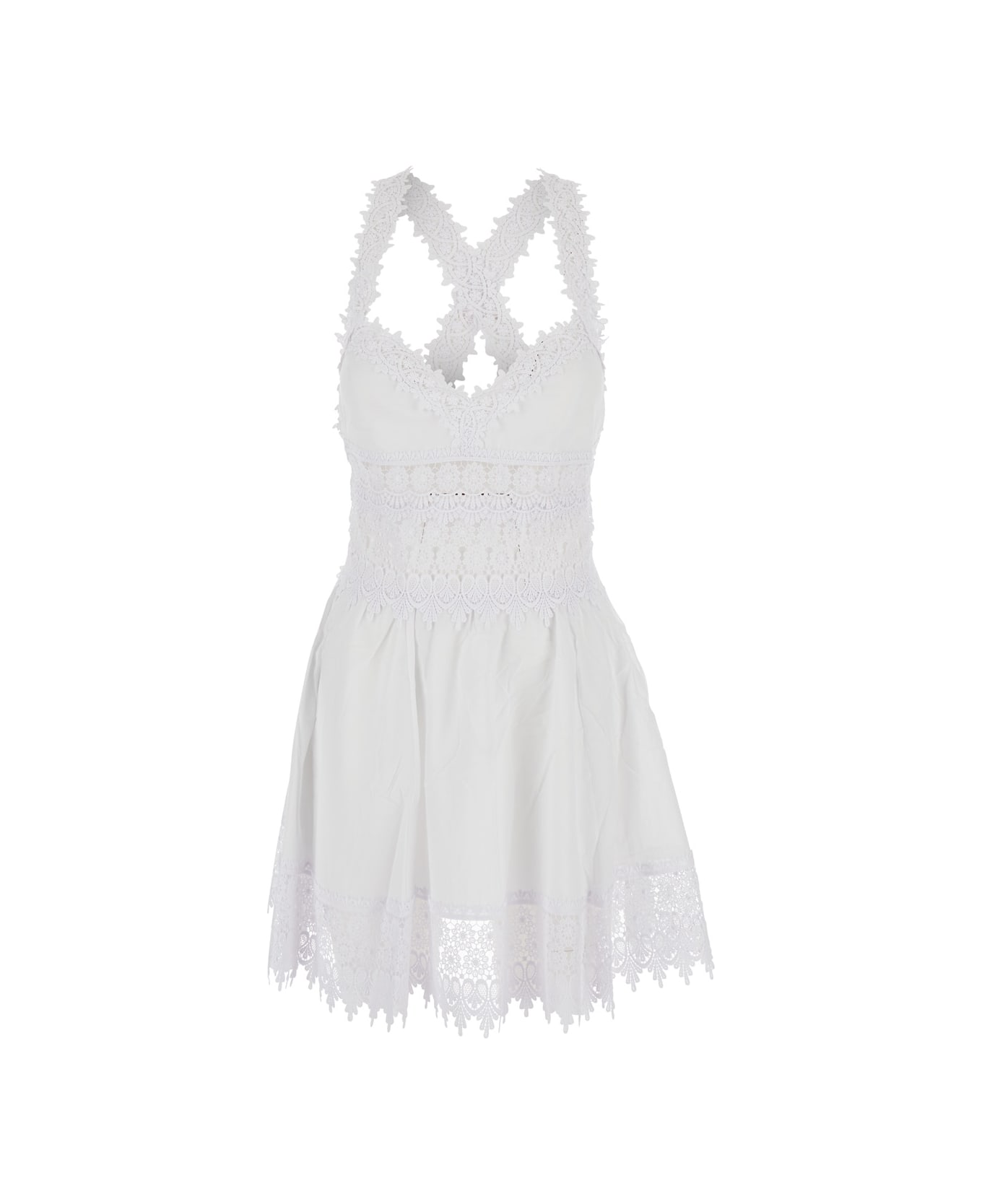Charo Ruiz 
marilyn
 White Dress With Crossed Straps And Lace Details In Cotton Woman - White