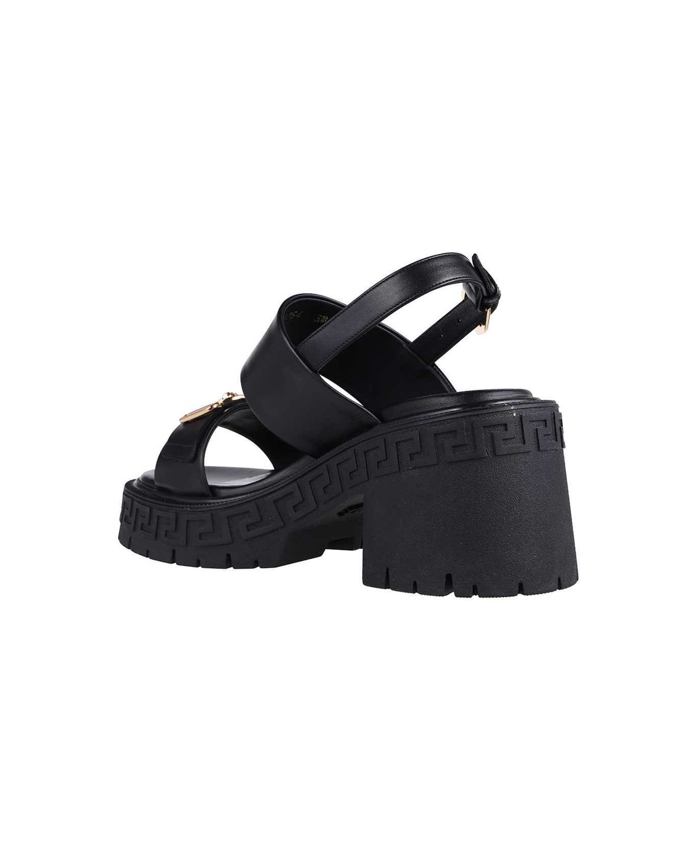Versace Logo Detail Leather Sandals - black