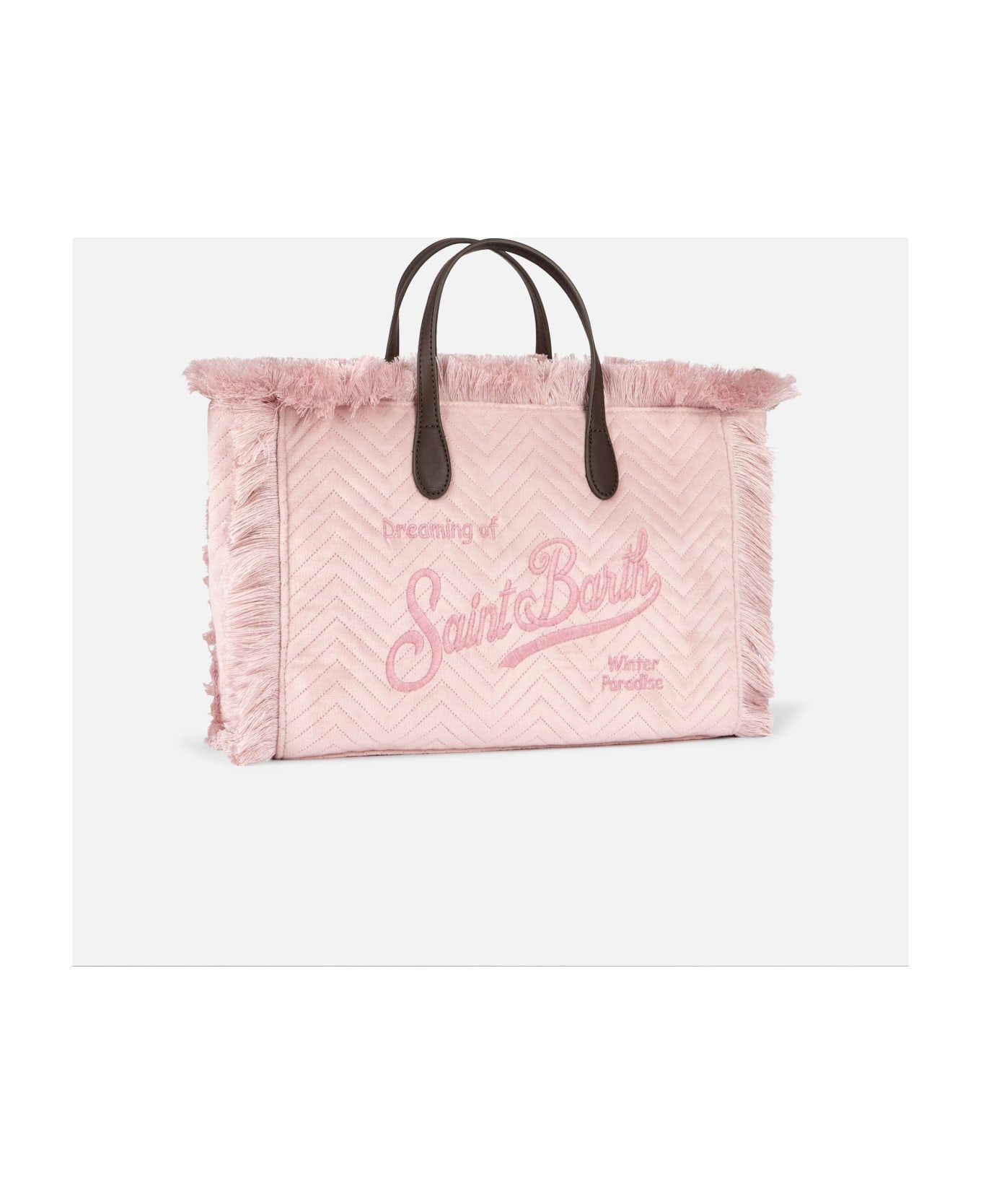 MC2 Saint Barth Velvet Quilt Pink Colette Handbag With Fringes - PINK