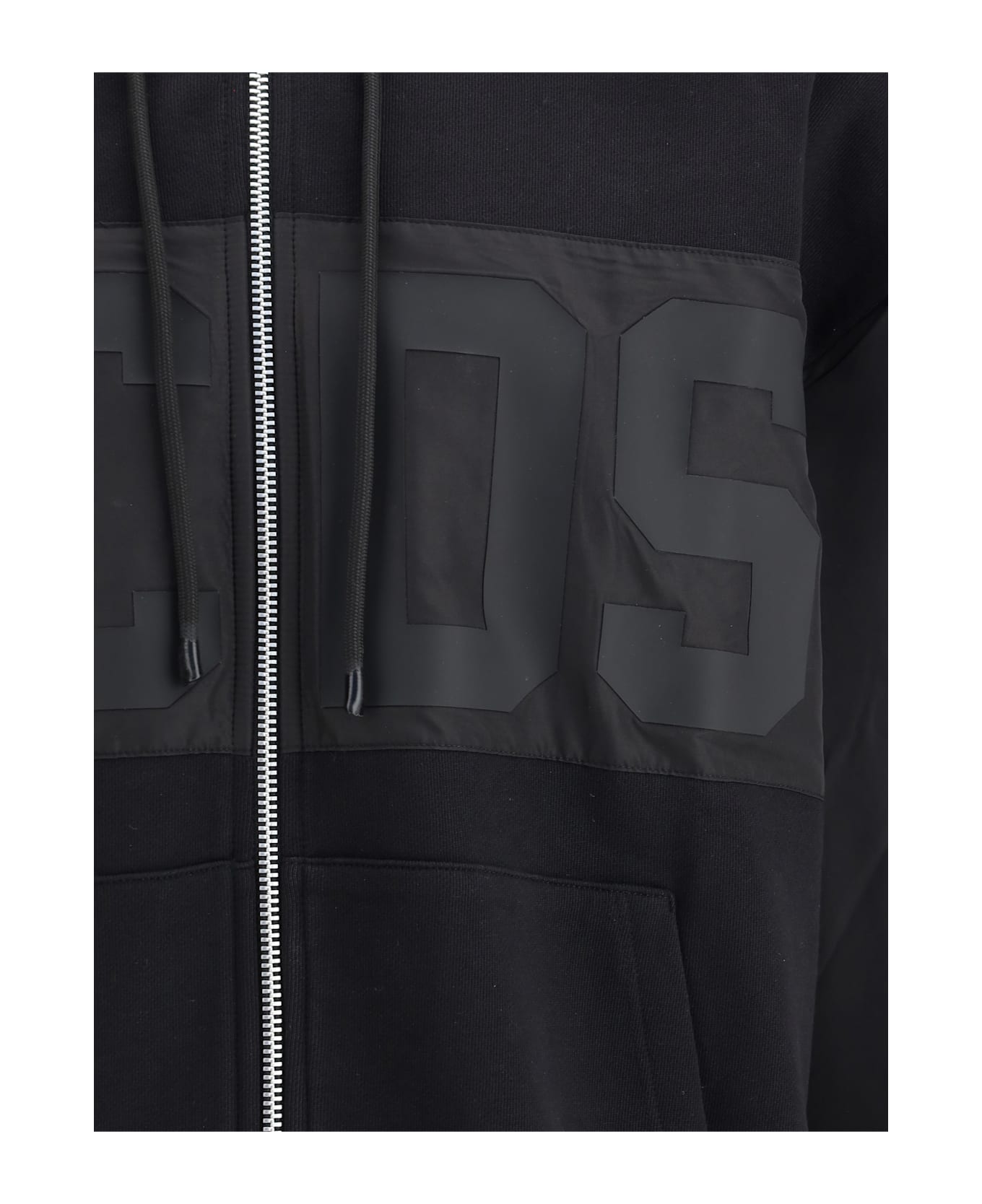 GCDS Zippered Hoodie - BLACK/BLACK/BLACK