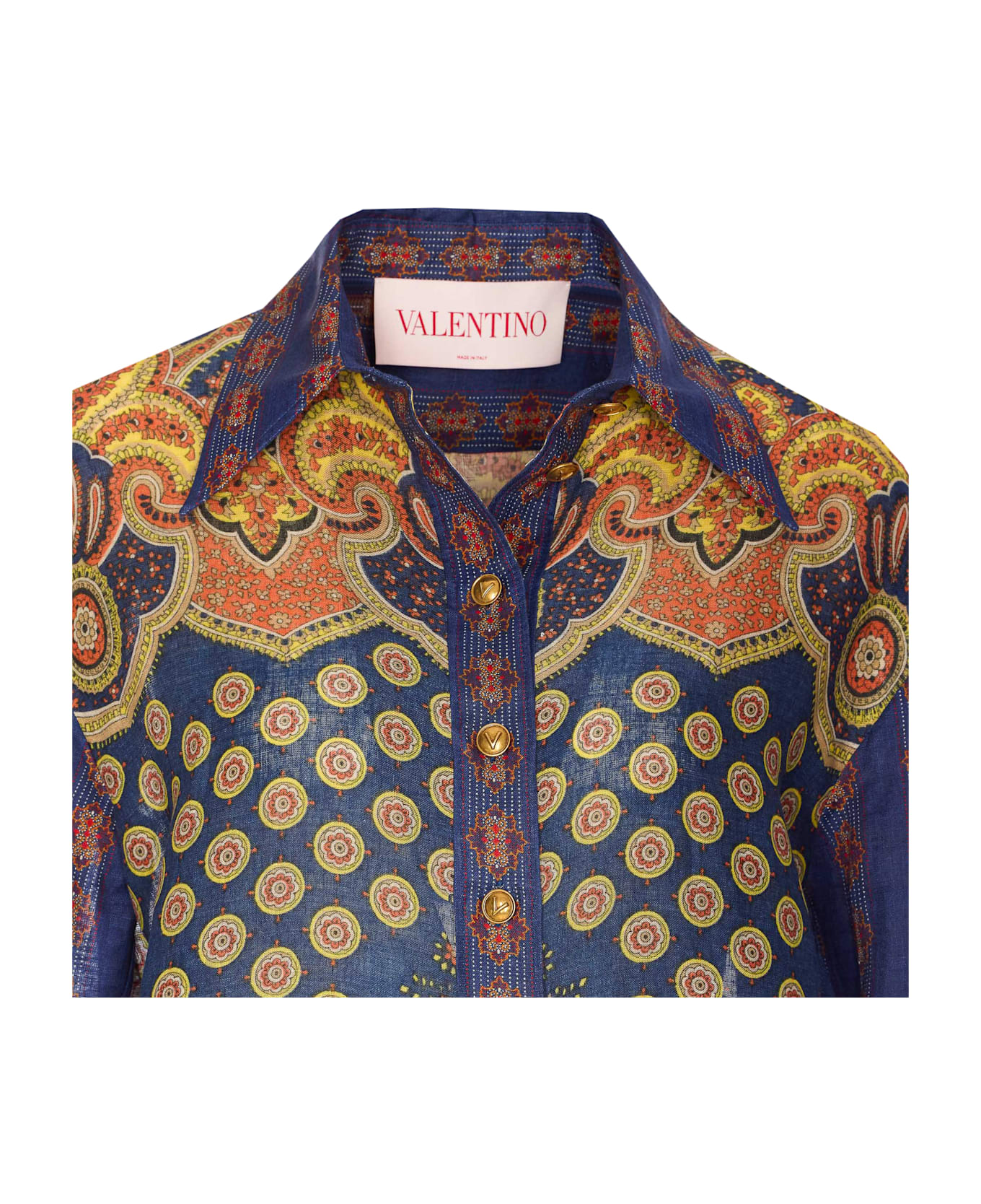Valentino Garavani Paisley Linen Shirt With Medaglioni Voyage Imaginaire Pattern - MultiColour