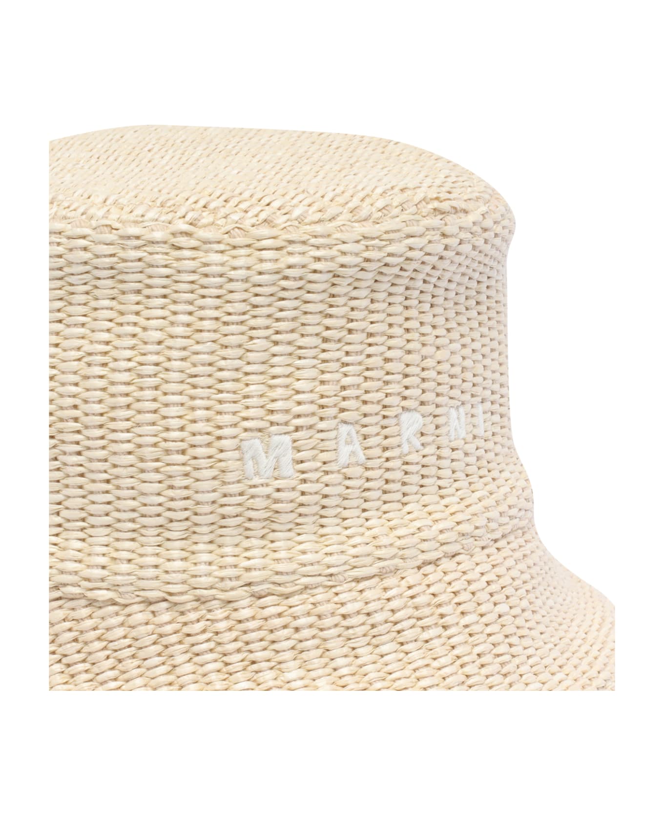 Marni Bucket Hat Rafia Effect With Embroidered Logo - White