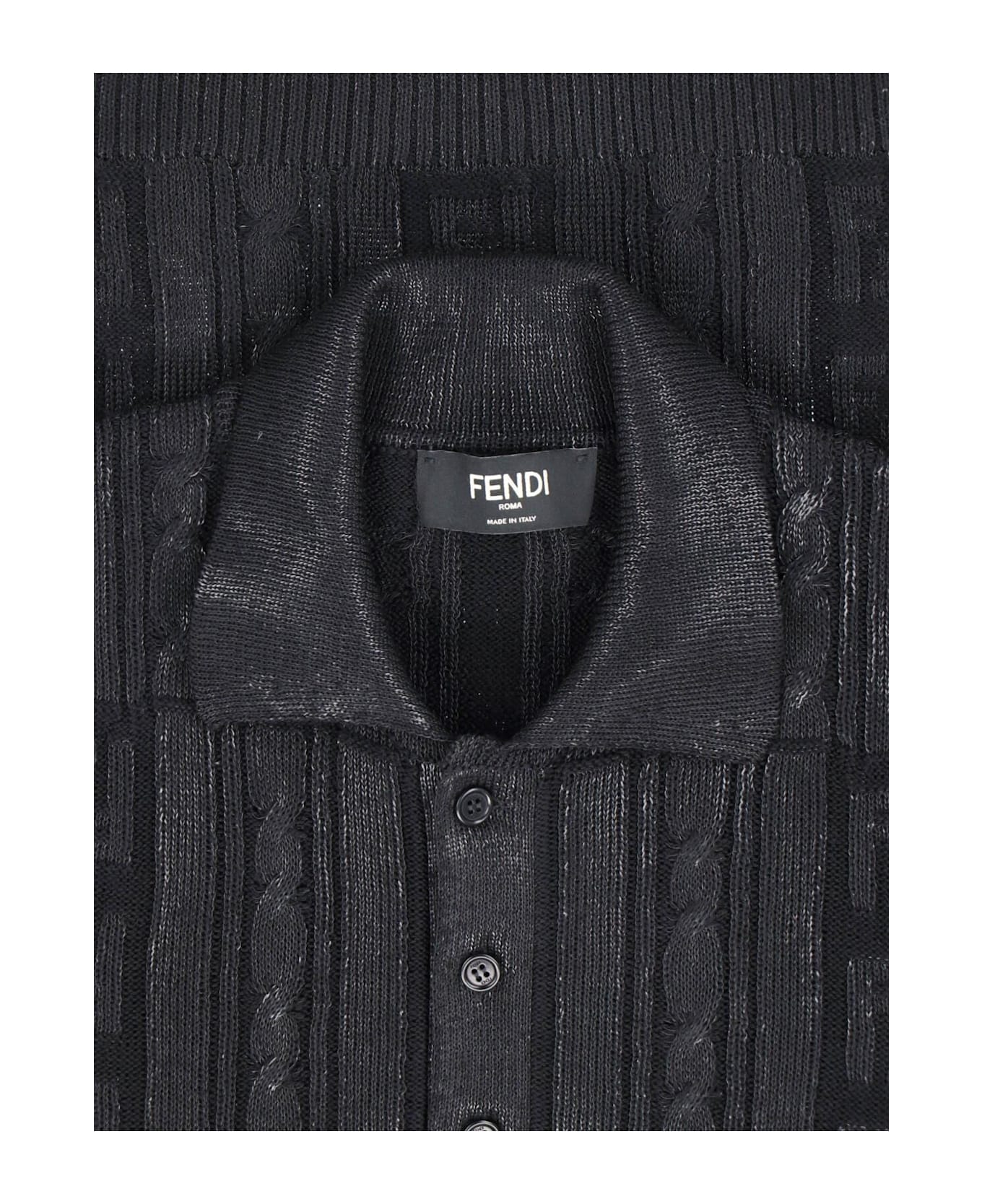 Fendi Black Wool Polo Shirt - Black