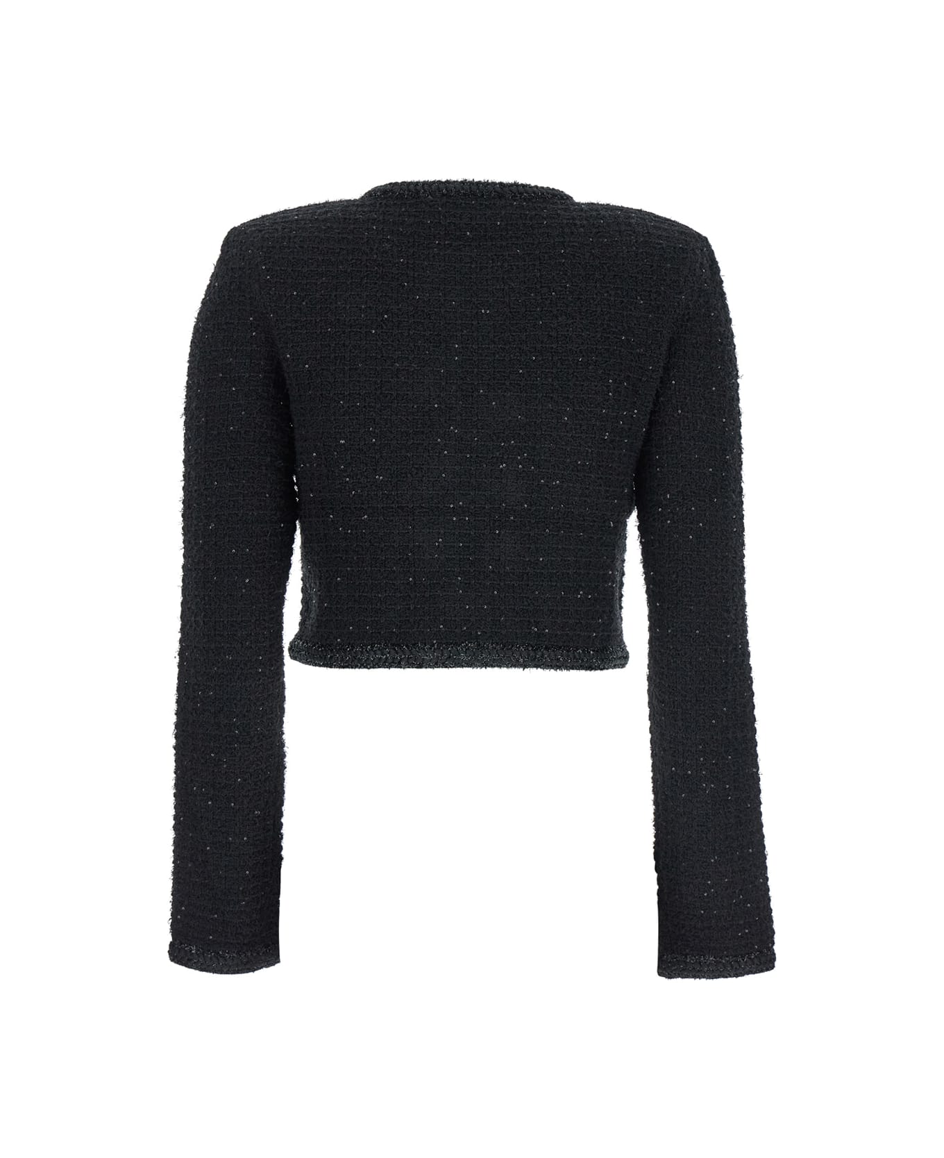 self-portrait Black Textured Knit Jacket - Black