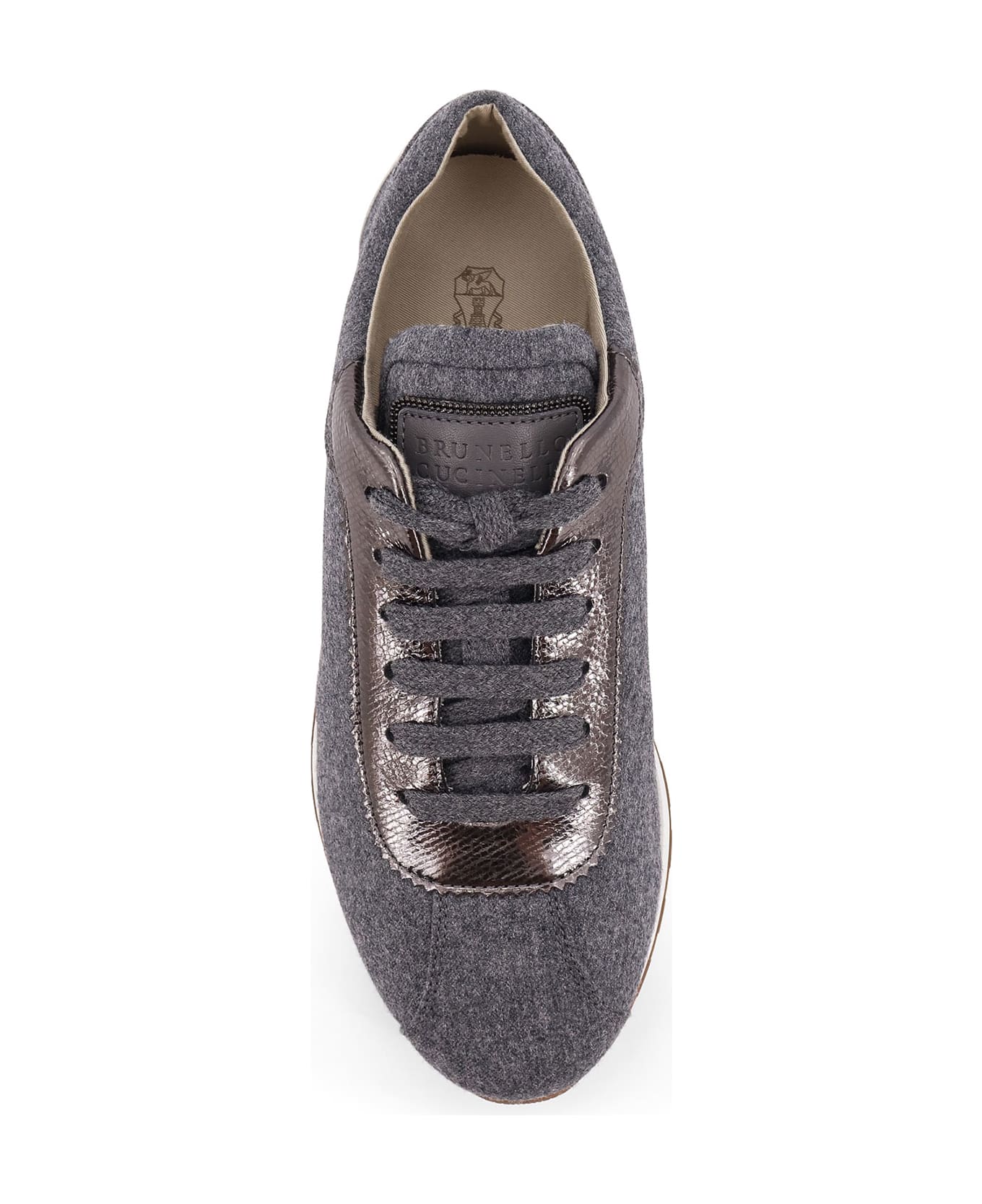 Brunello Cucinelli Low-top Wool Flannel Sneakers With Leather Profiles - MID GREY