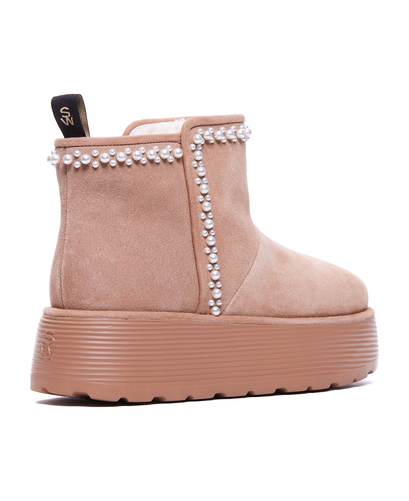 Stuart Weitzman Nellie Pearl Flatform Booties - Beige