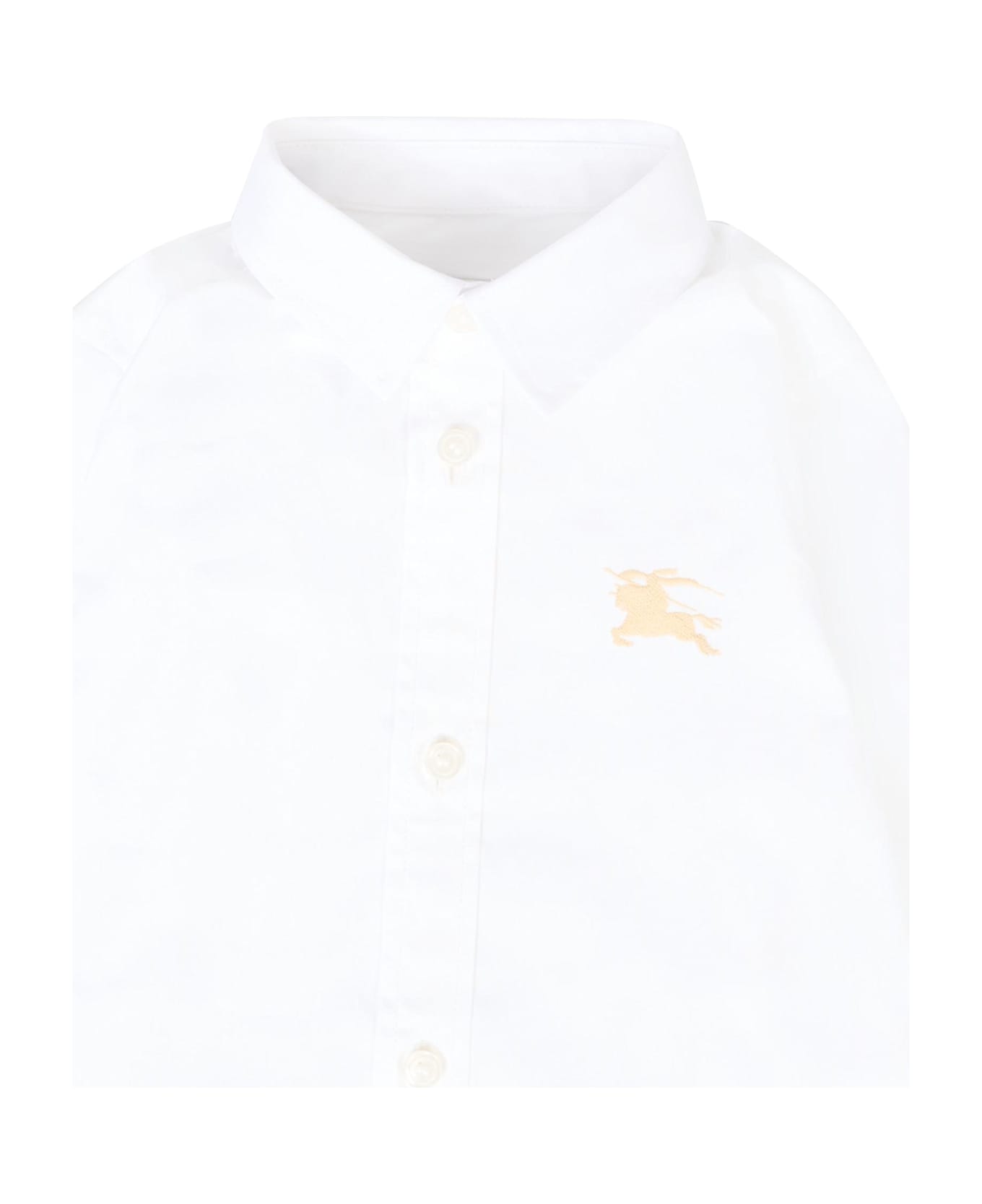 Burberry White Shirt For Babyboy With Beige Logo - White