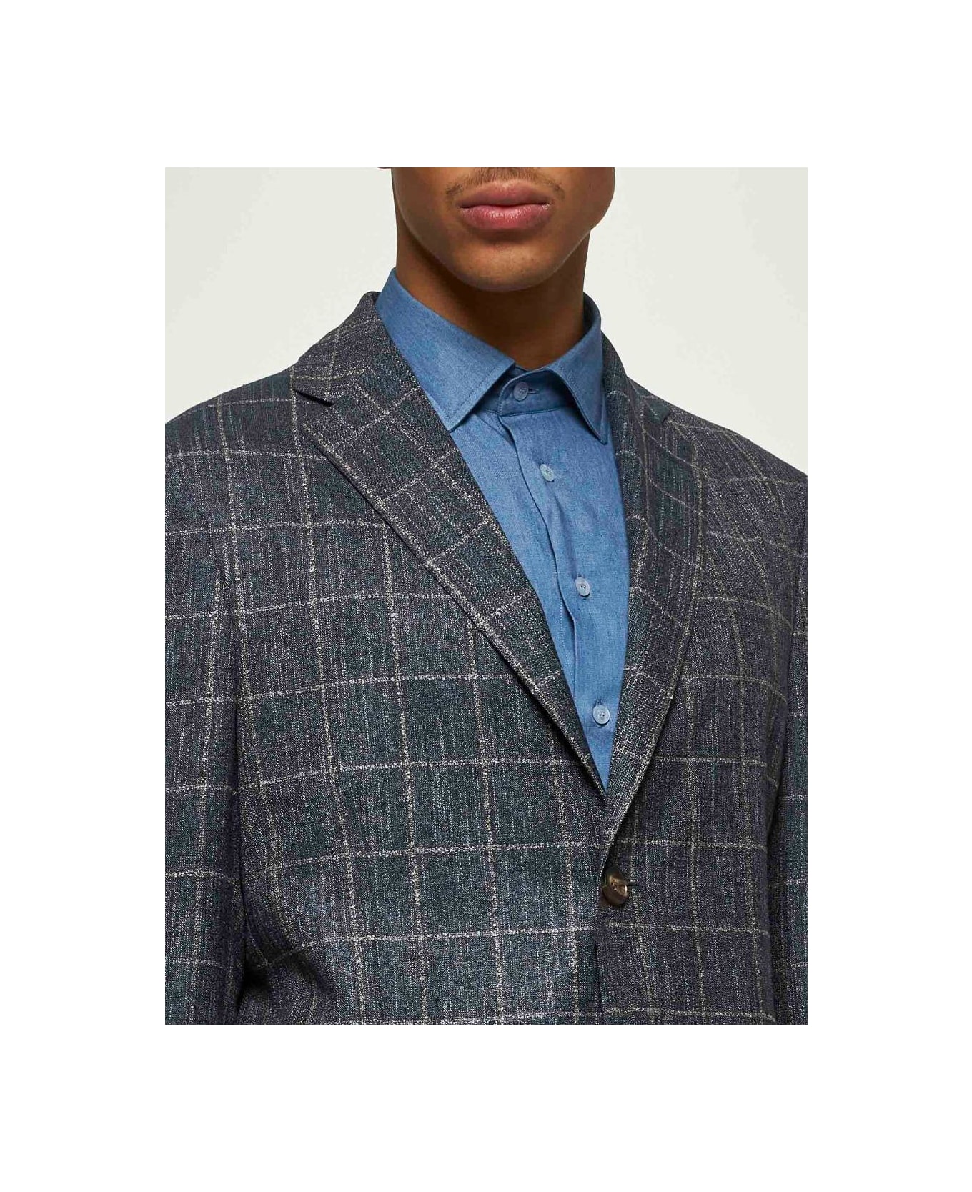 Etro Blue Checked Canvas Single-breasted Blazer - Blue