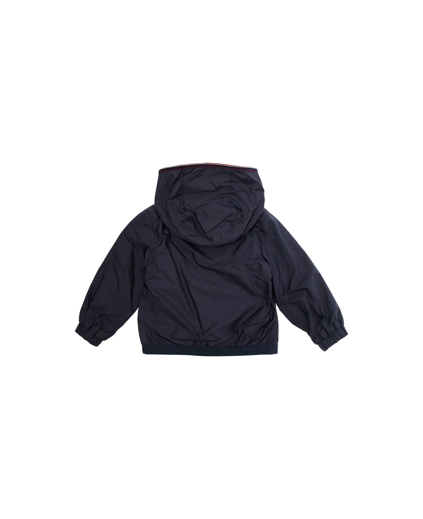 Moncler 
anton
 Blue Jacket With Hood And Logo Patch On The Sleeve In Tech Fabric Baby - Blu