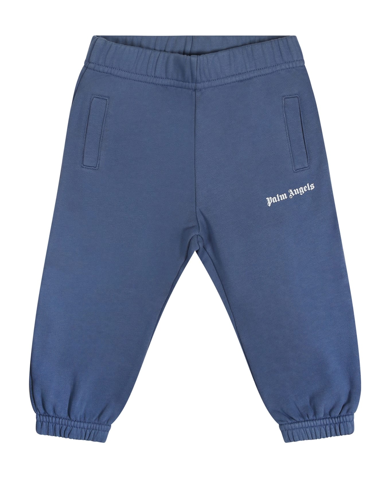Palm Angels Blue Trousers For Baby Boy Woith Logo - Blue ボトムス