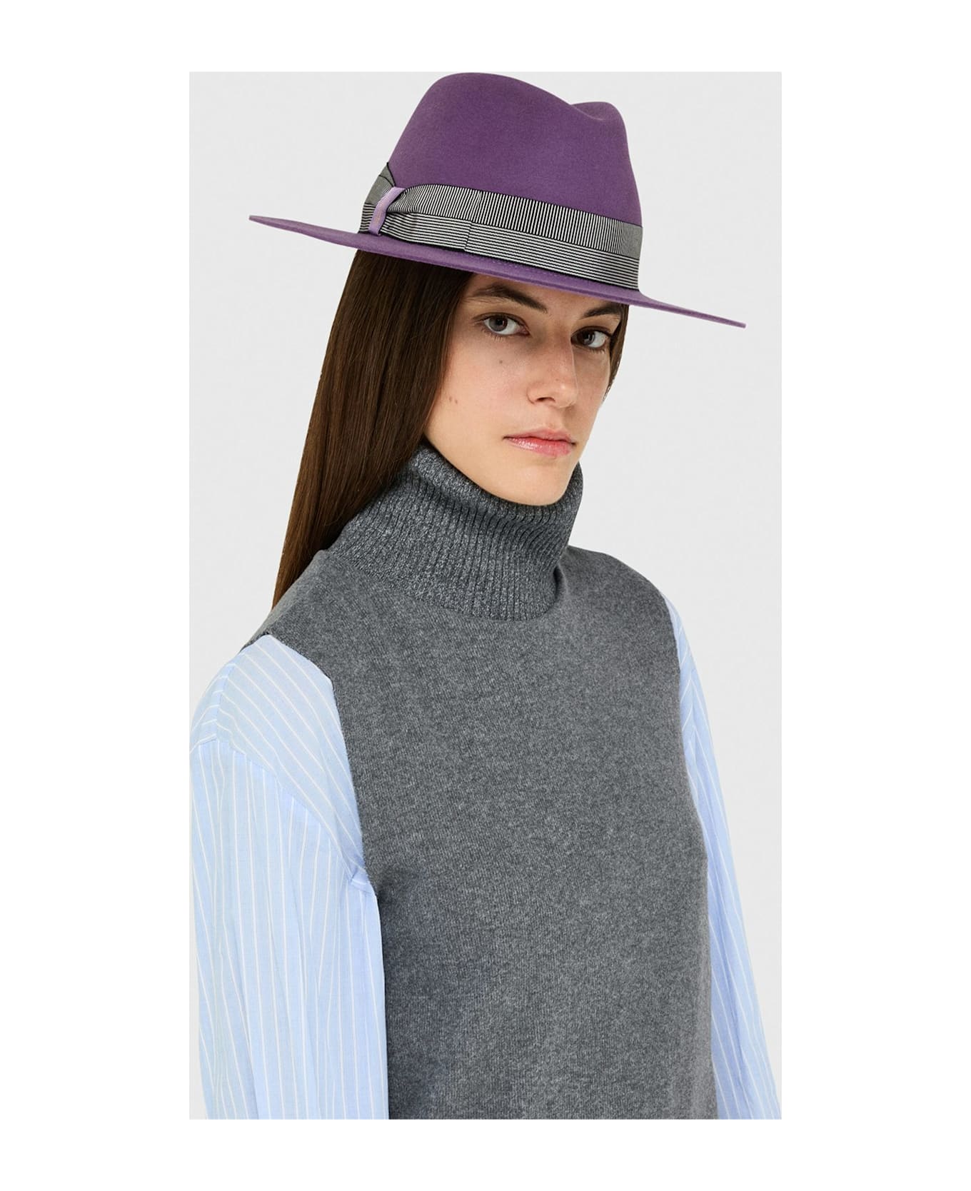 Borsalino Agata Alessandria Brushed Felt With Striped Hatband - WHITE