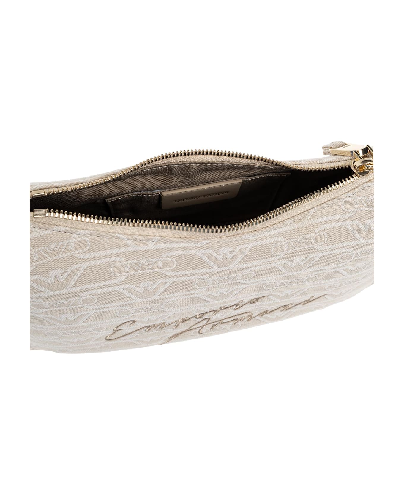 Emporio Armani Shoulder Bag With Embroidered Logo - Natural
