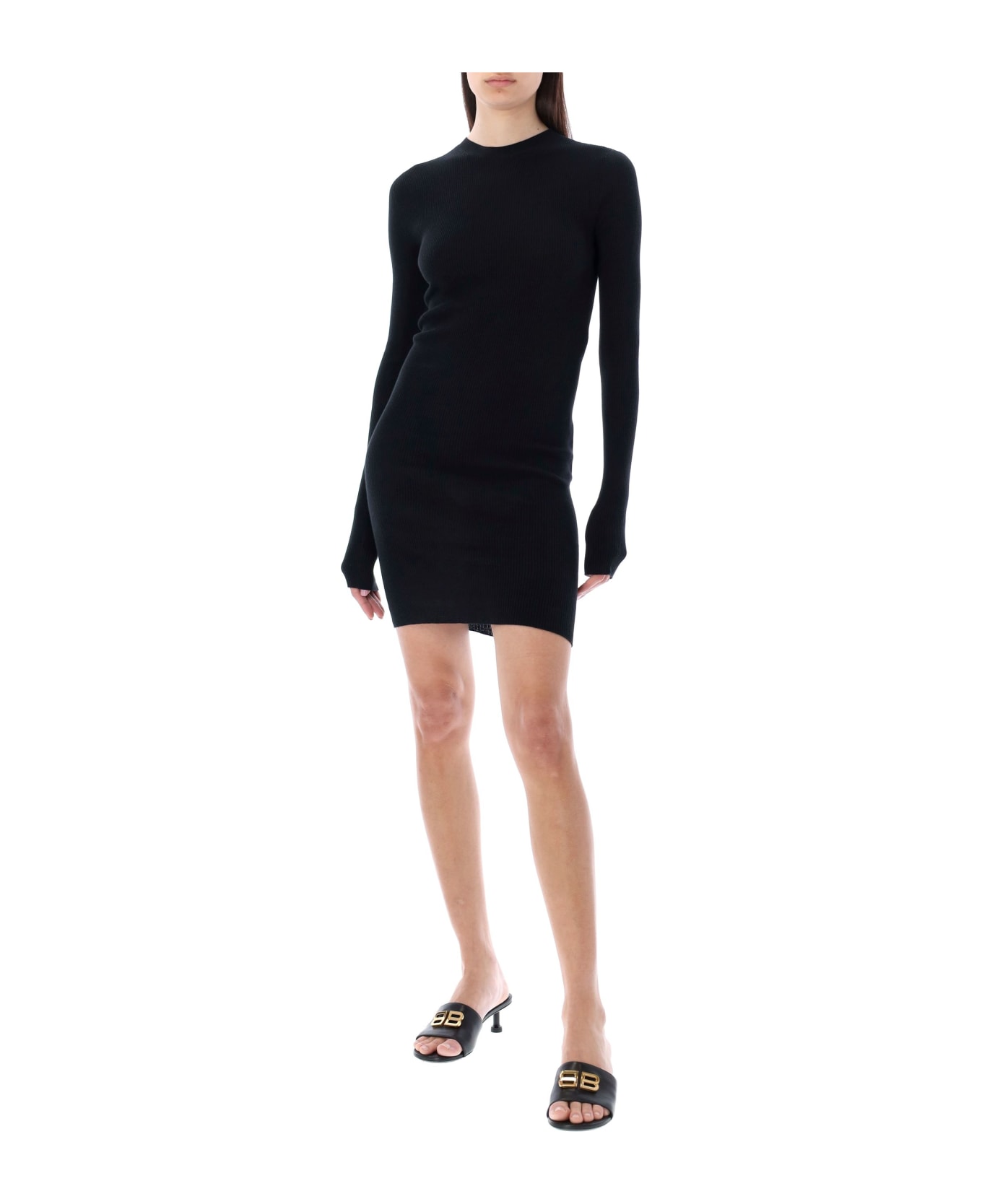 Balenciaga Crewneck Mini Dress - BLACK