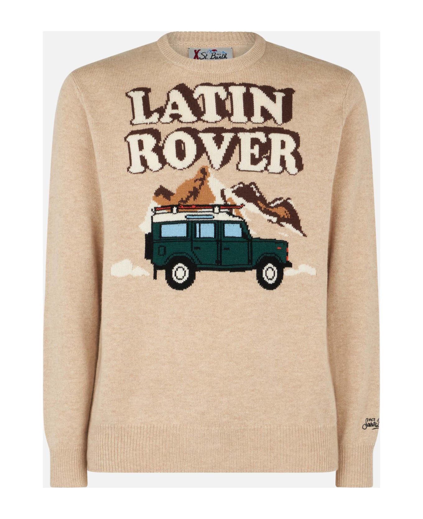 MC2 Saint Barth Man Crewneck Sweater With Latin Rover Jacquard Print - BROWN