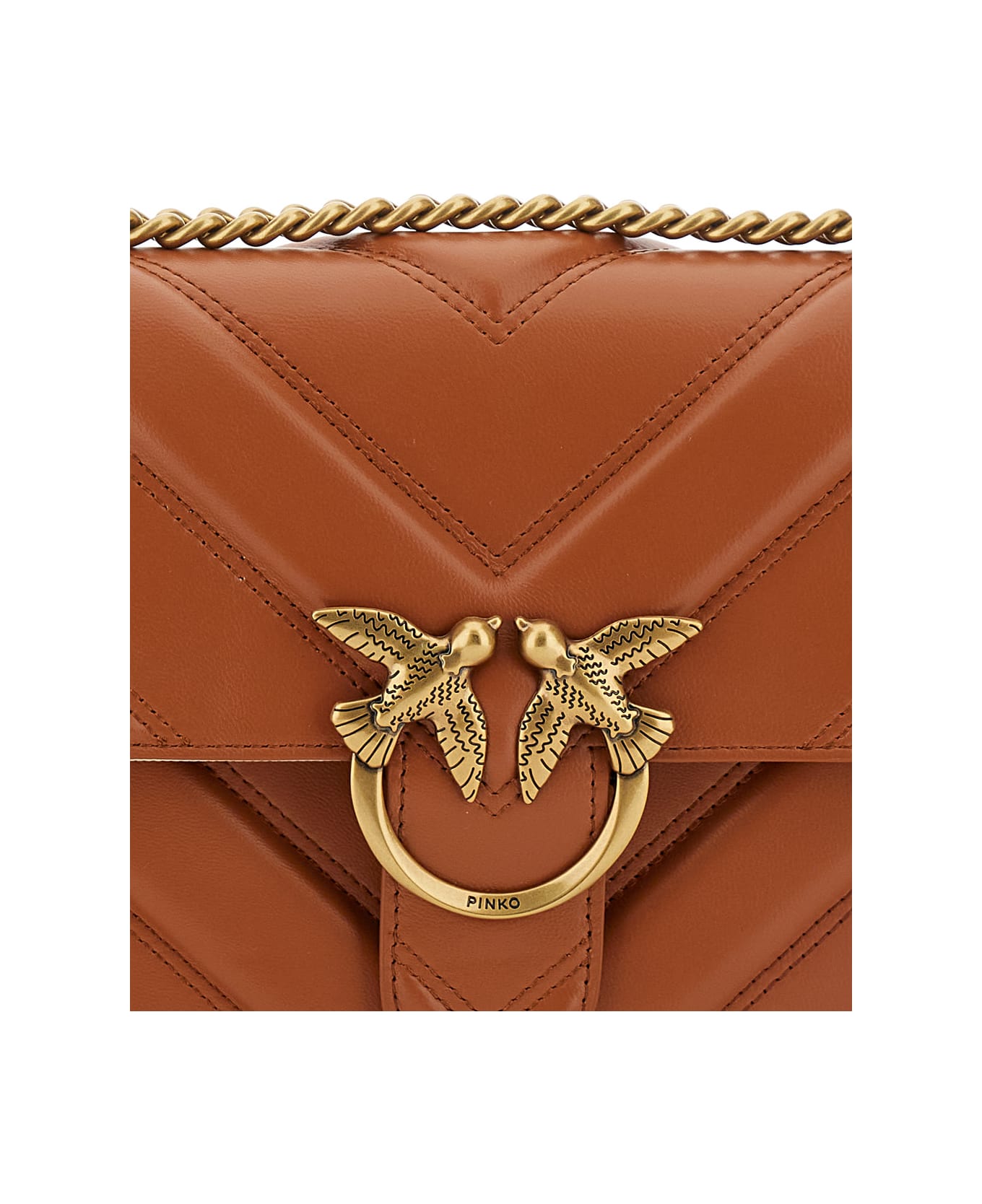 Pinko Love Bag Leather Crossbody Bag - Leather Brown
