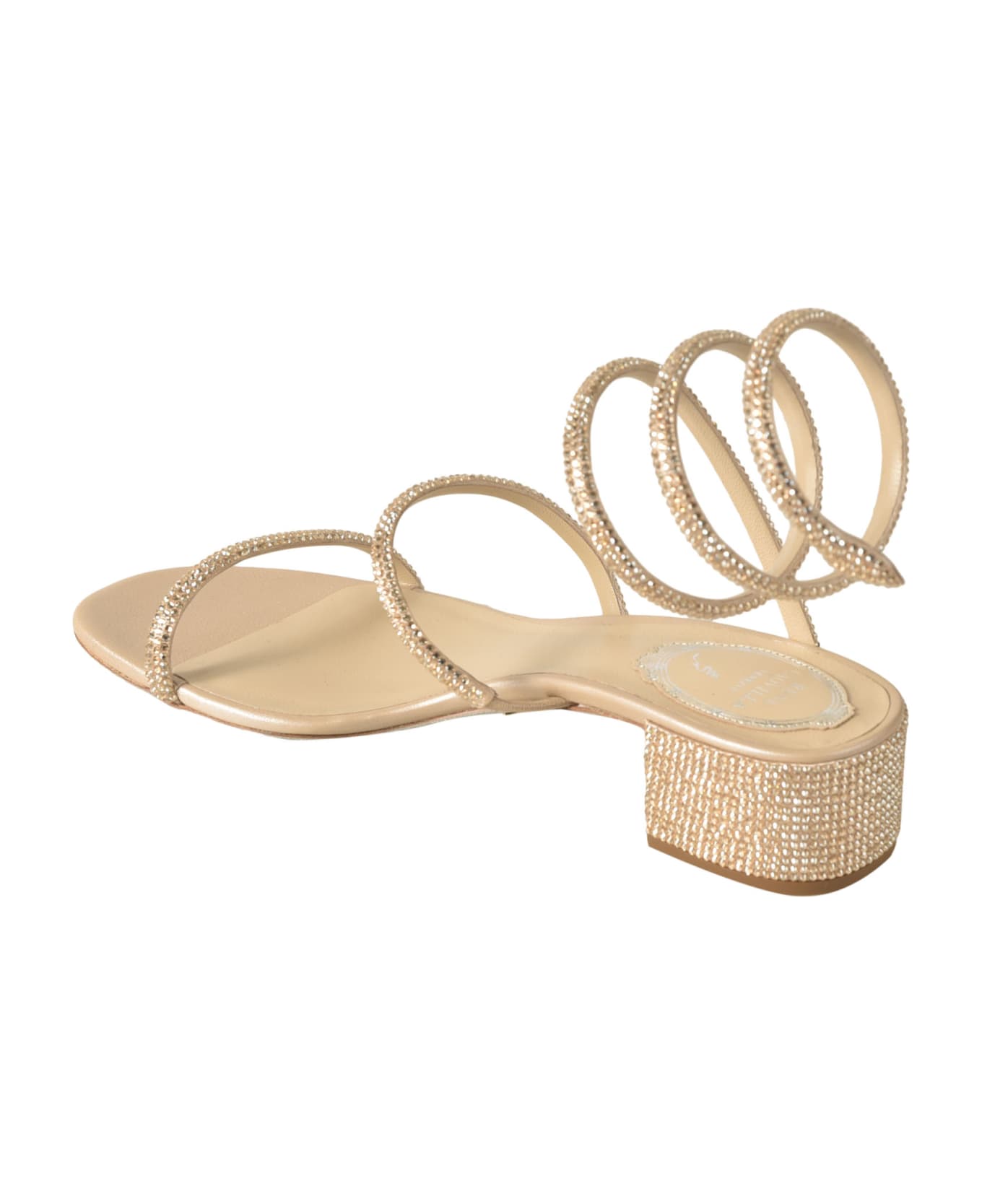 René Caovilla Crystal Embellished Twisted Strap Flat Sandals - Beige