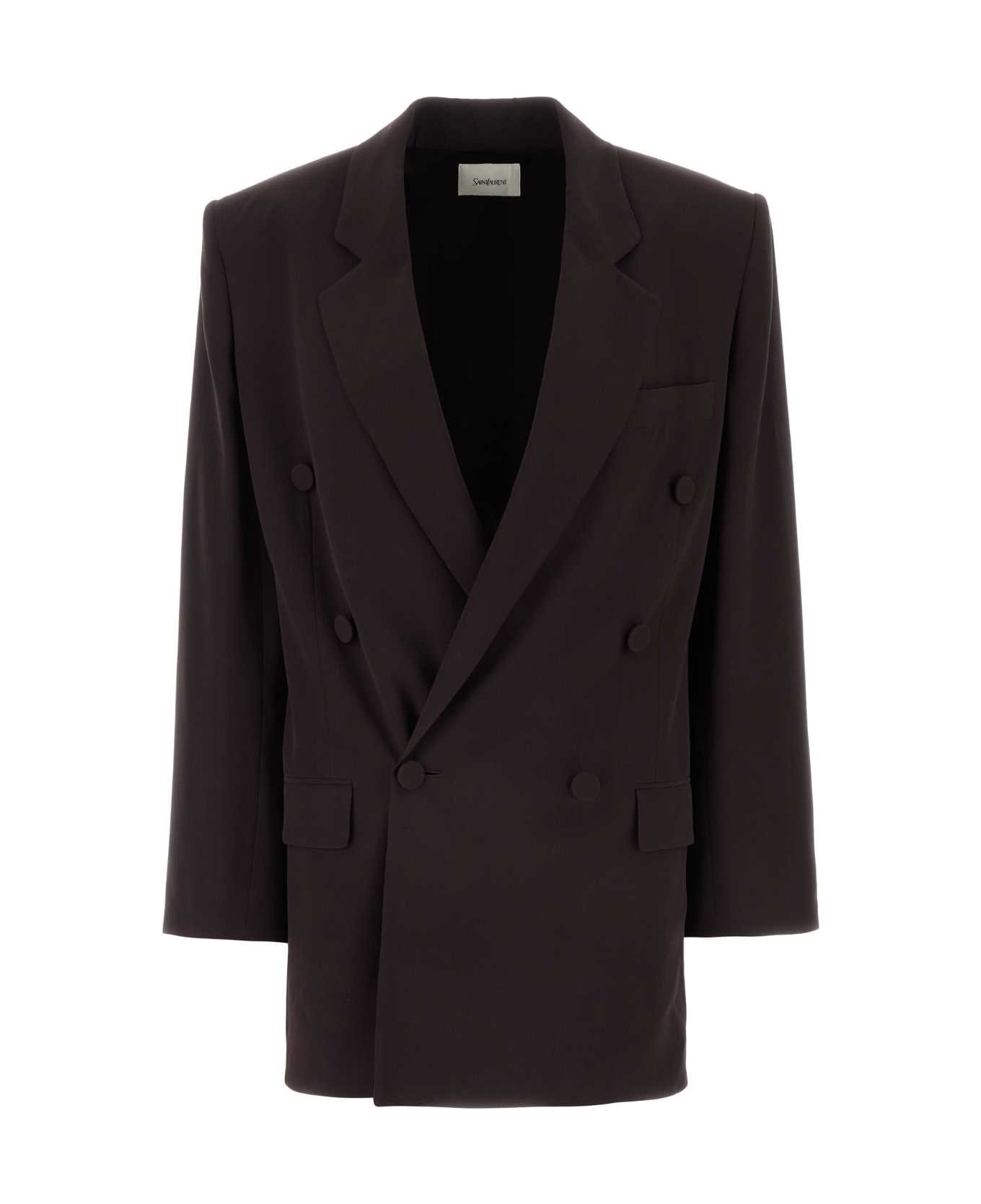 Saint Laurent Brown Crepe Blazer - CHOCOLAT